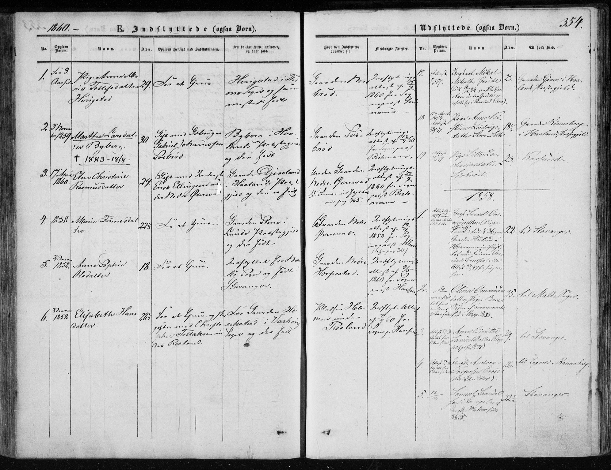 Klepp sokneprestkontor, SAST/A-101803/001/3/30BA/L0005: Parish register (official) no. A 5, 1853-1870, p. 354