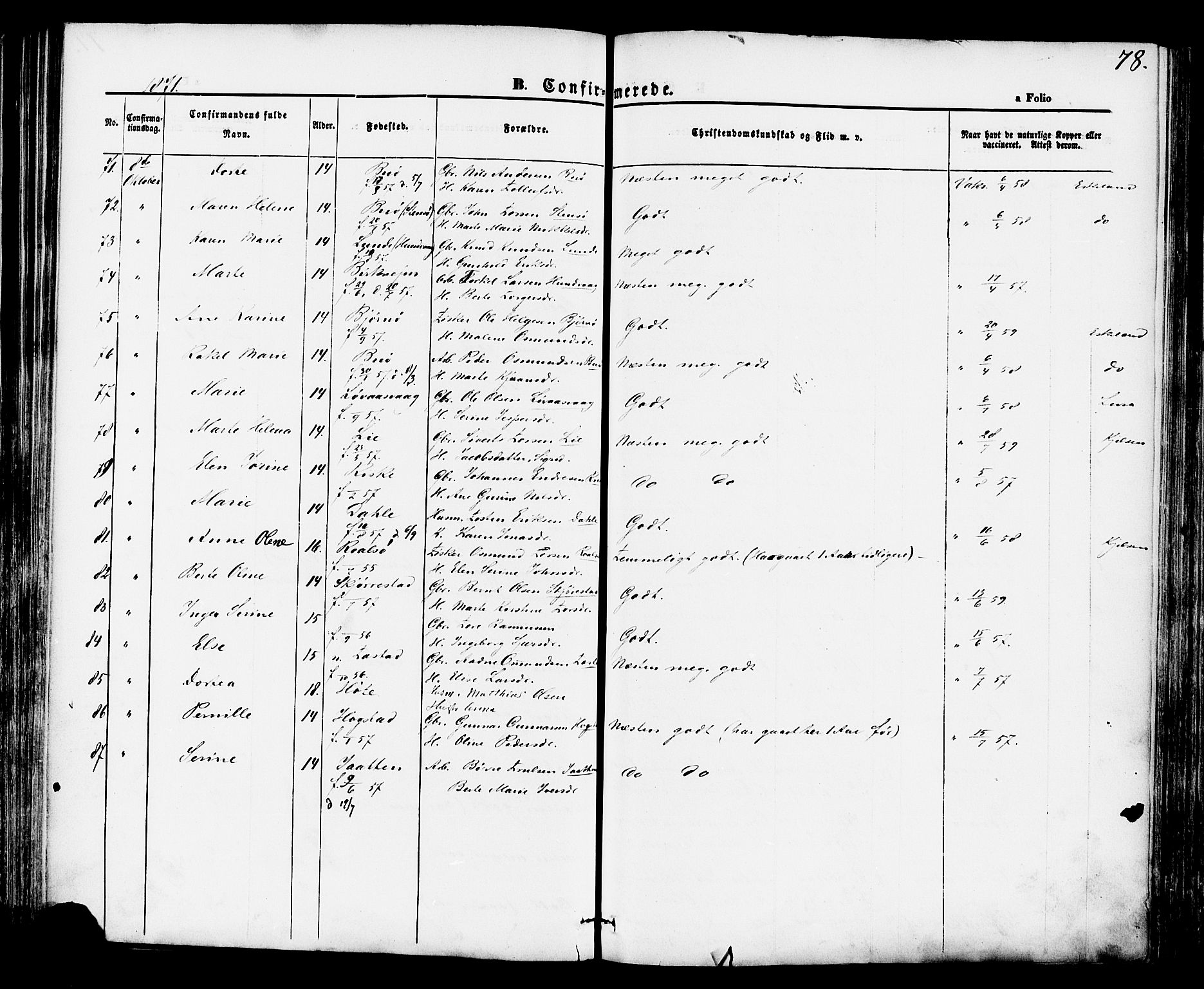 Hetland sokneprestkontor, AV/SAST-A-101826/30/30BA/L0004: Parish register (official) no. A 4, 1862-1881, p. 78