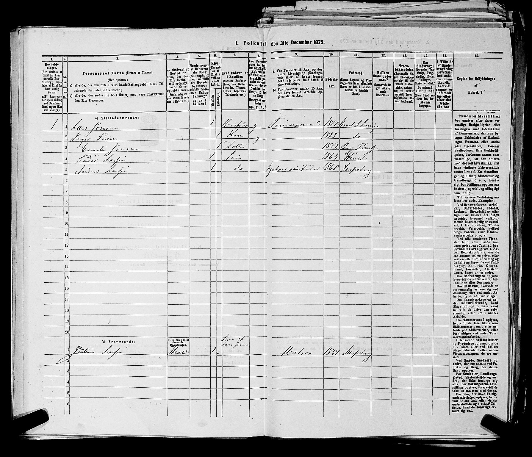 RA, 1875 census for 0116P Berg, 1875, p. 503
