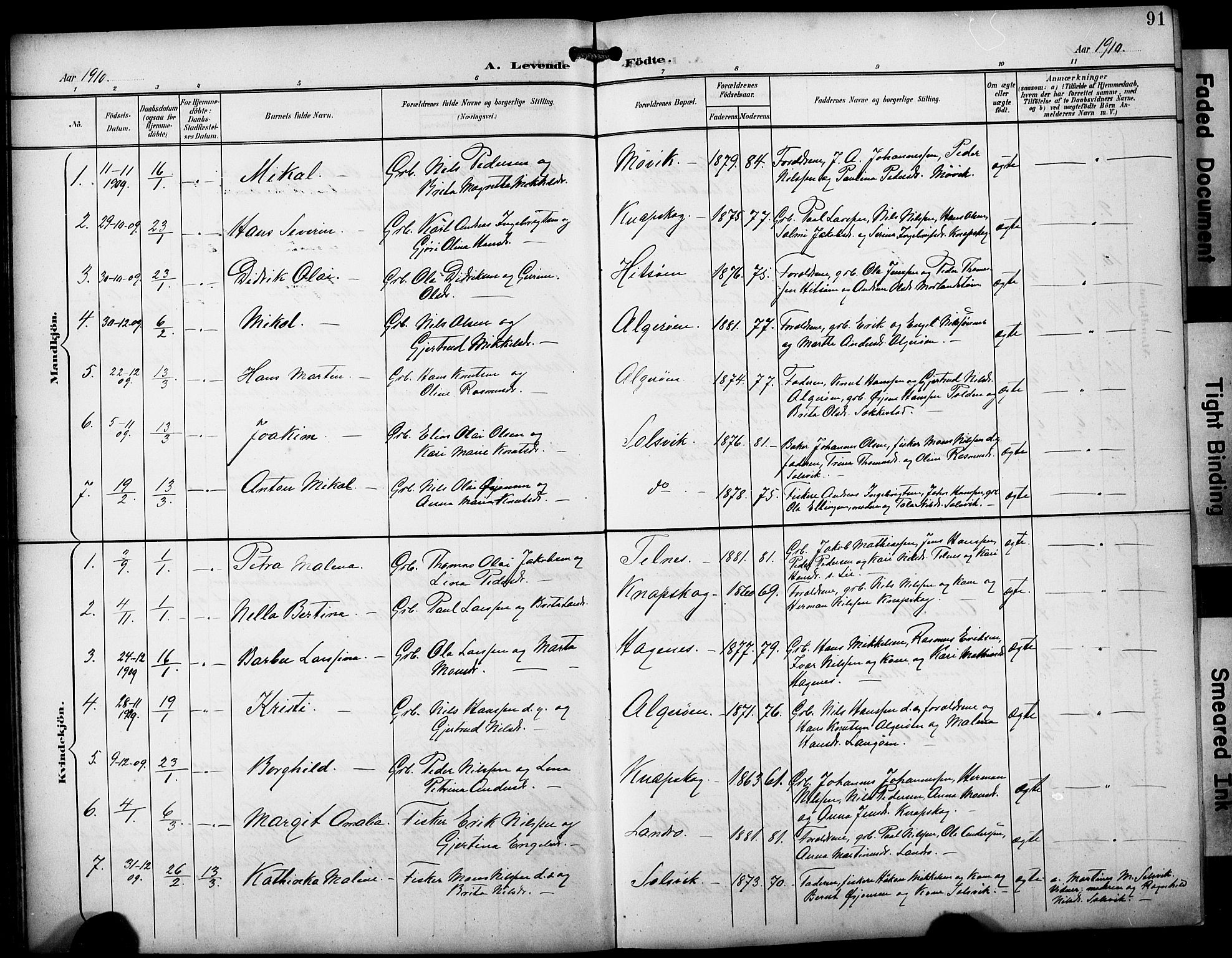 Fjell sokneprestembete, SAB/A-75301/H/Hab: Parish register (copy) no. A 5, 1899-1918, p. 91