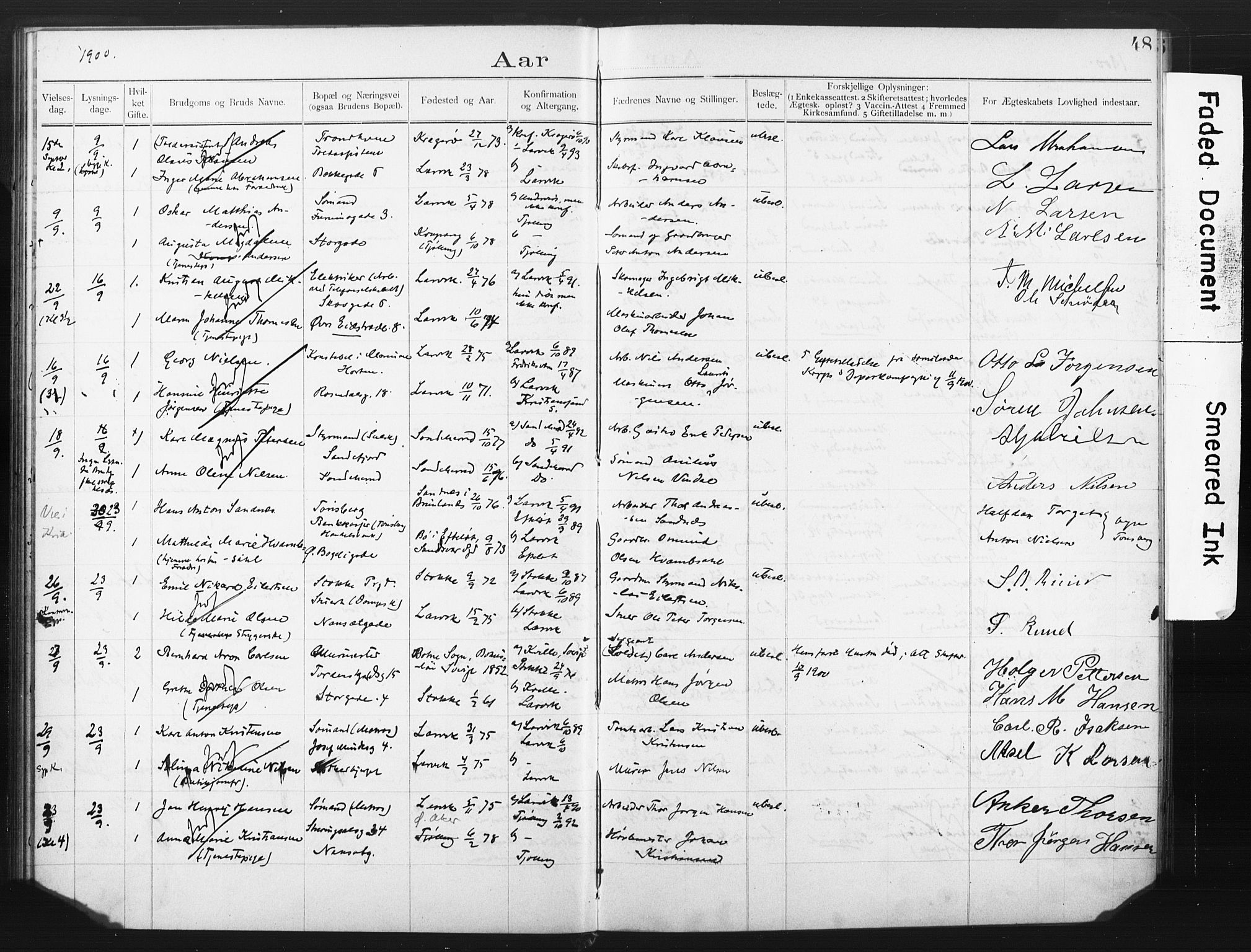 Larvik kirkebøker, AV/SAKO-A-352/H/Ha/L0002: Banns register no. 2, 1892-1907, p. 48