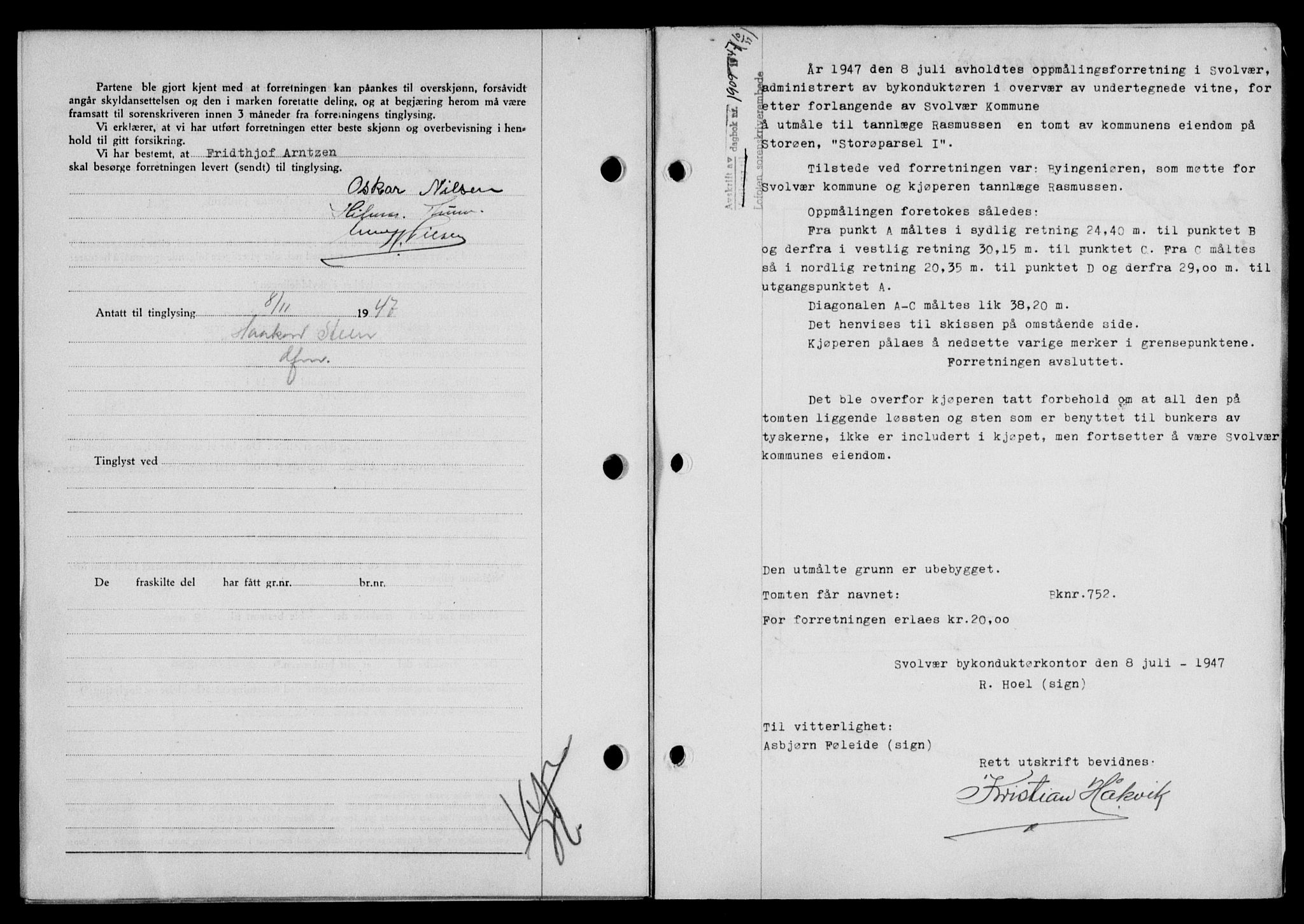 Lofoten sorenskriveri, SAT/A-0017/1/2/2C/L0017a: Mortgage book no. 17a, 1947-1948, Diary no: : 1909/1947