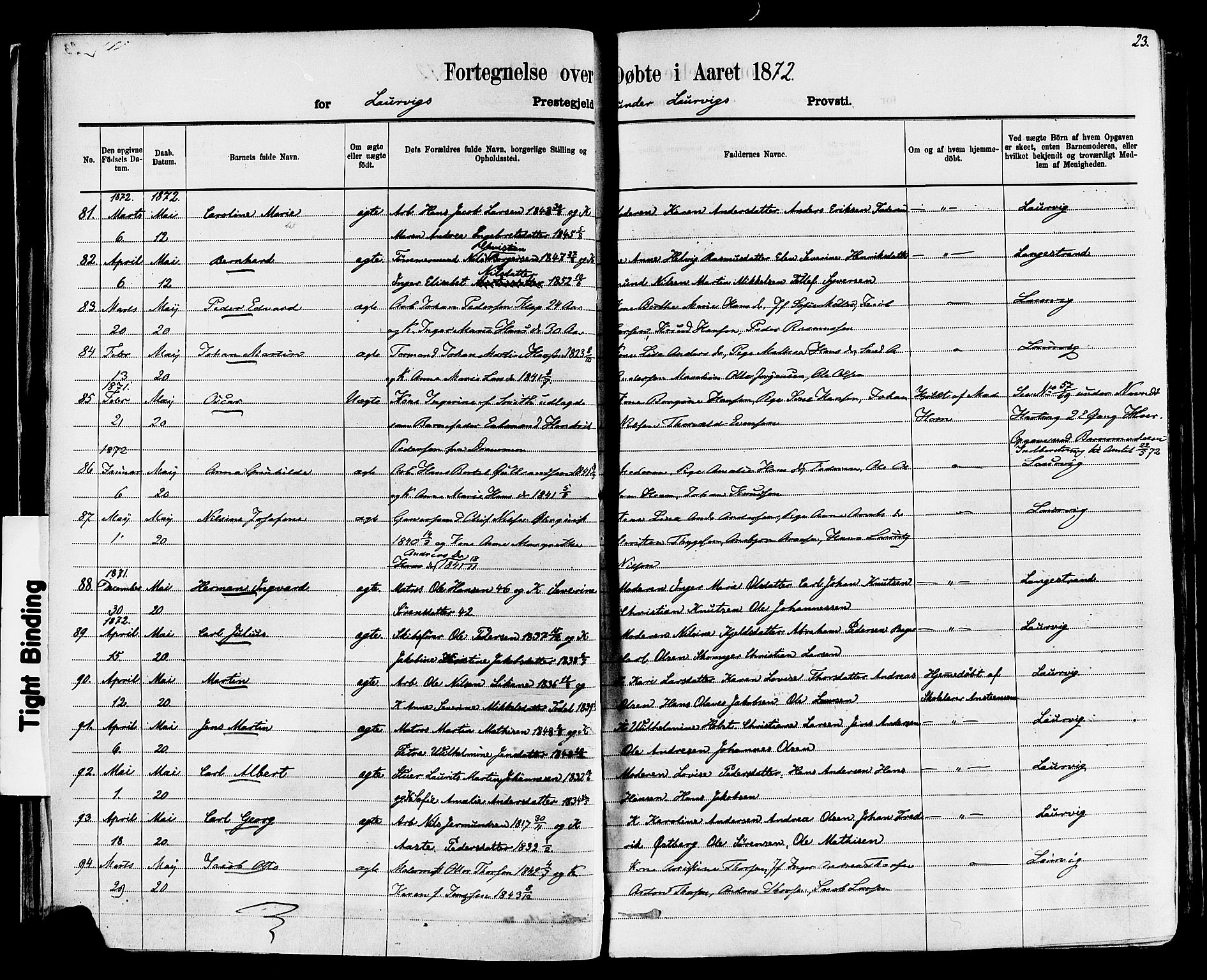 Larvik kirkebøker, AV/SAKO-A-352/F/Fa/L0006: Parish register (official) no. I 6, 1871-1883, p. 23