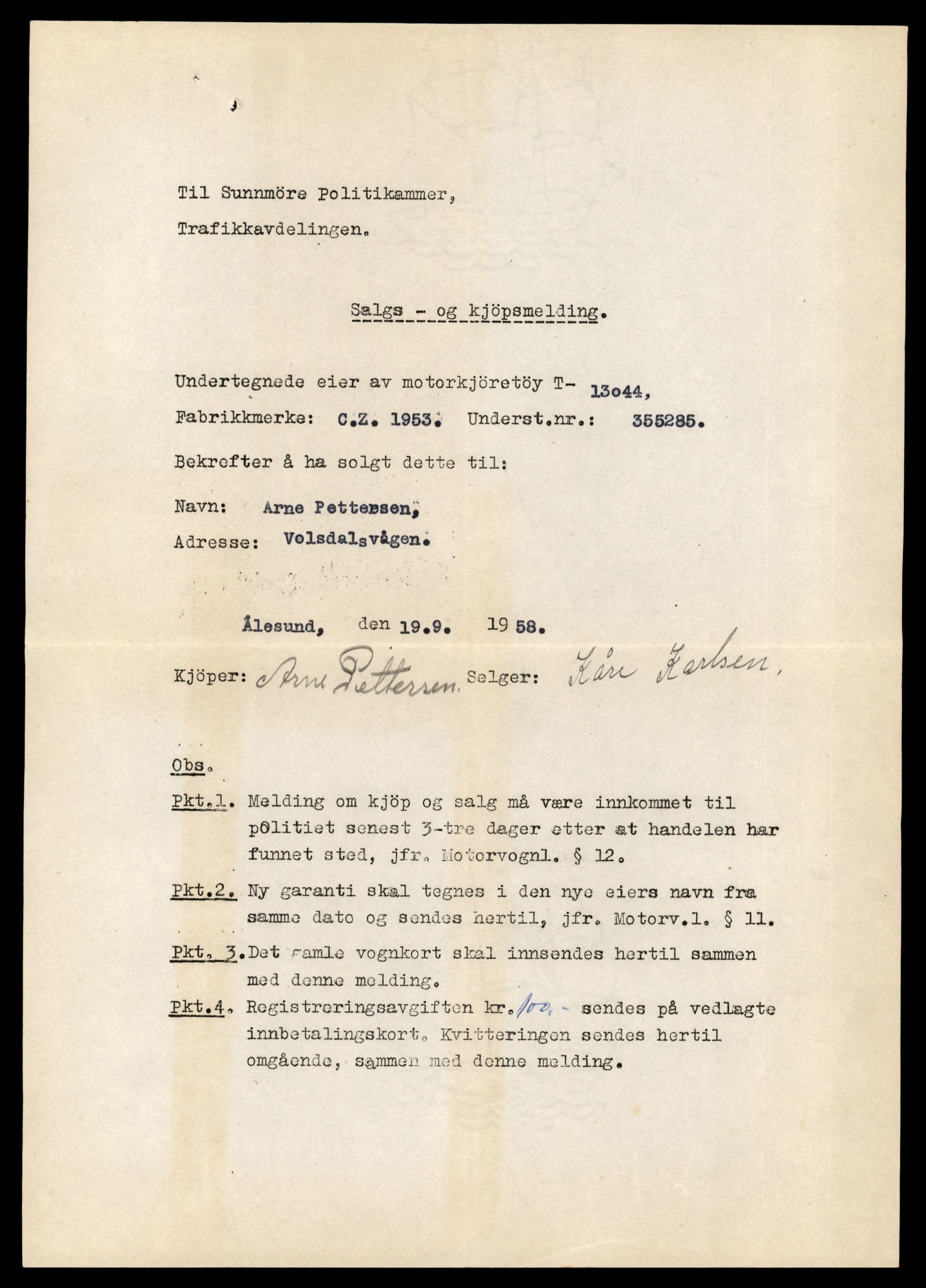 Møre og Romsdal vegkontor - Ålesund trafikkstasjon, AV/SAT-A-4099/F/Fe/L0037: Registreringskort for kjøretøy T 13031 - T 13179, 1927-1998, p. 315