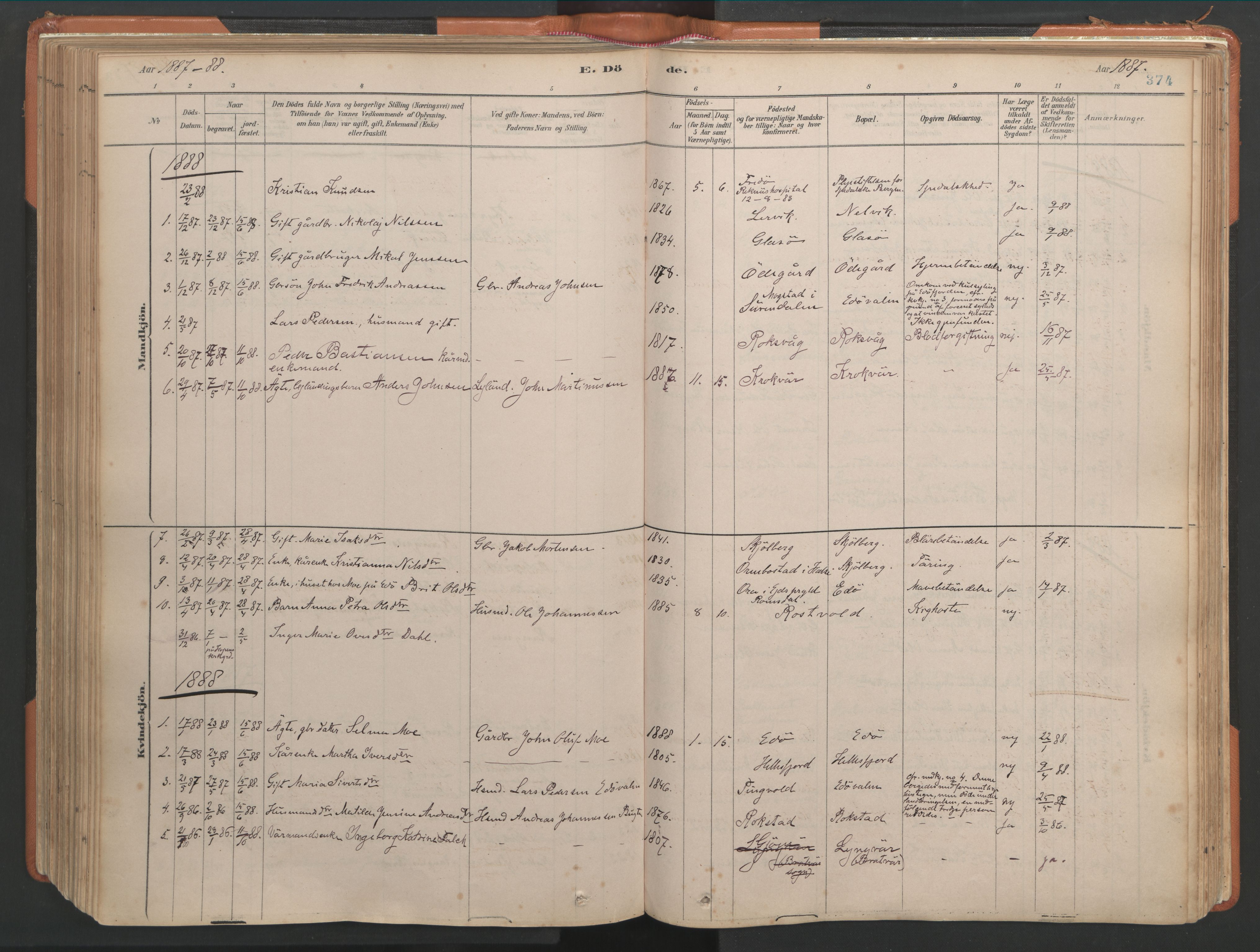 Ministerialprotokoller, klokkerbøker og fødselsregistre - Møre og Romsdal, AV/SAT-A-1454/581/L0941: Parish register (official) no. 581A09, 1880-1919, p. 374