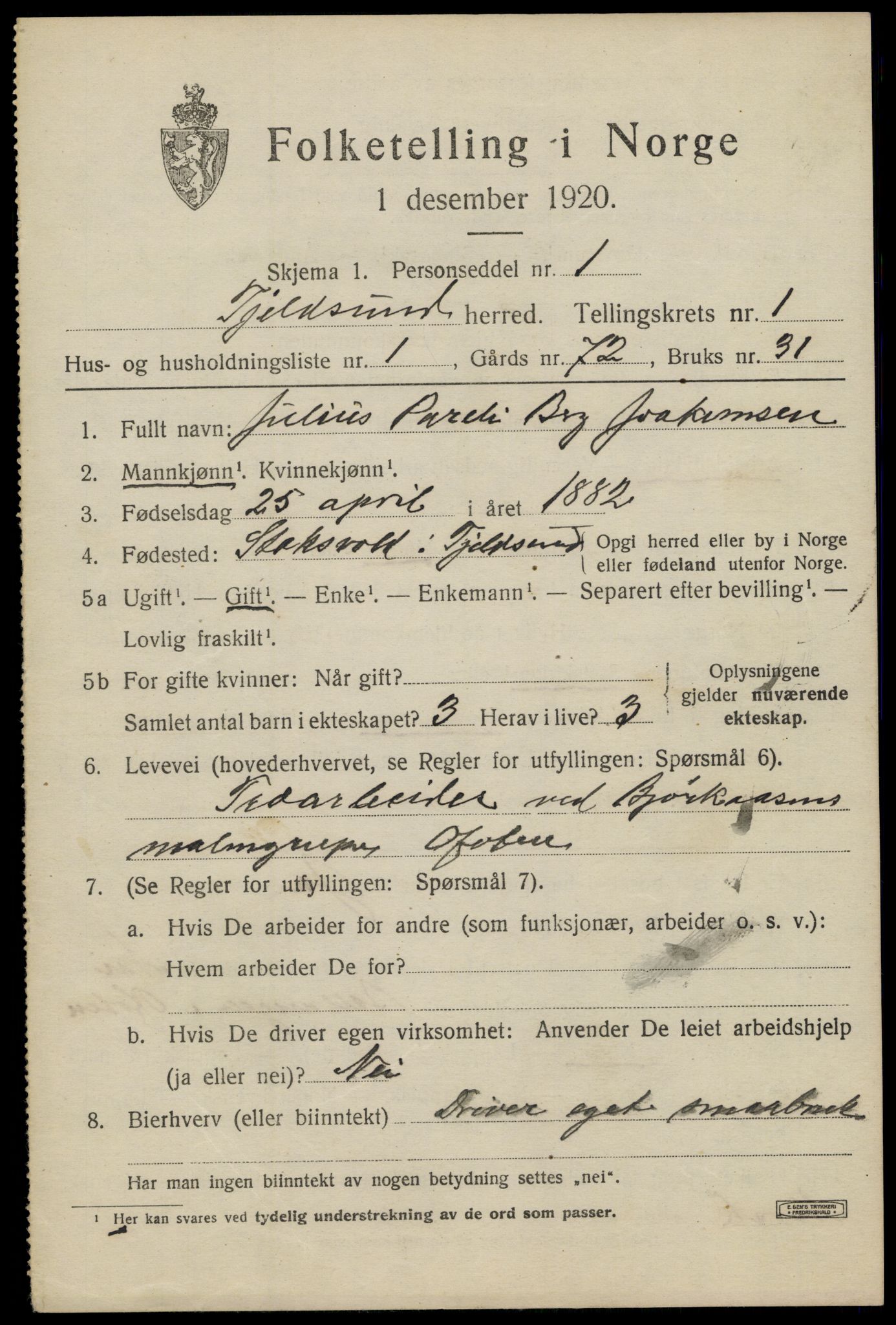 SAT, 1920 census for Tjeldsund, 1920, p. 500