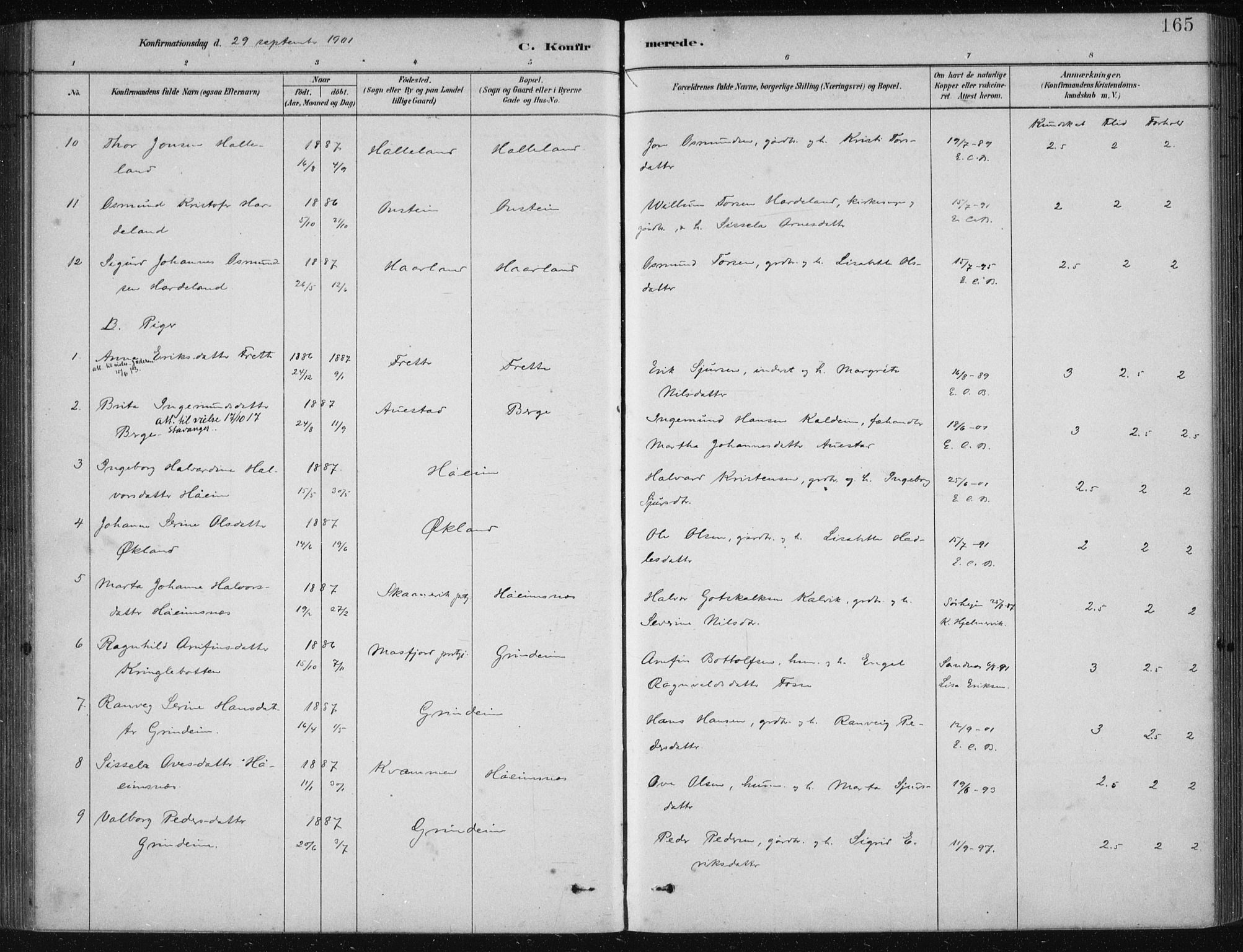 Etne sokneprestembete, AV/SAB-A-75001/H/Haa: Parish register (official) no. D  1, 1879-1919, p. 165