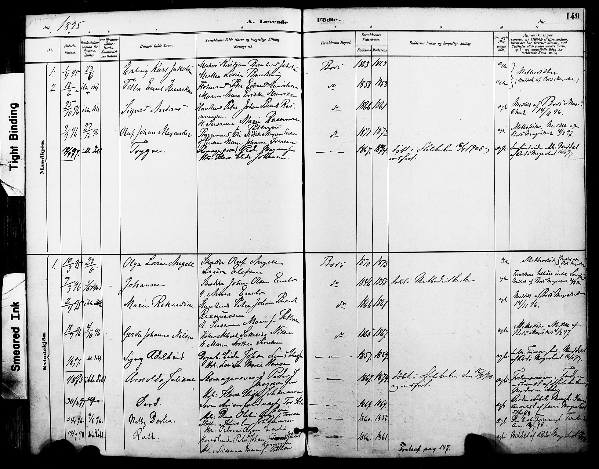 Ministerialprotokoller, klokkerbøker og fødselsregistre - Nordland, AV/SAT-A-1459/801/L0010: Parish register (official) no. 801A10, 1888-1899, p. 149