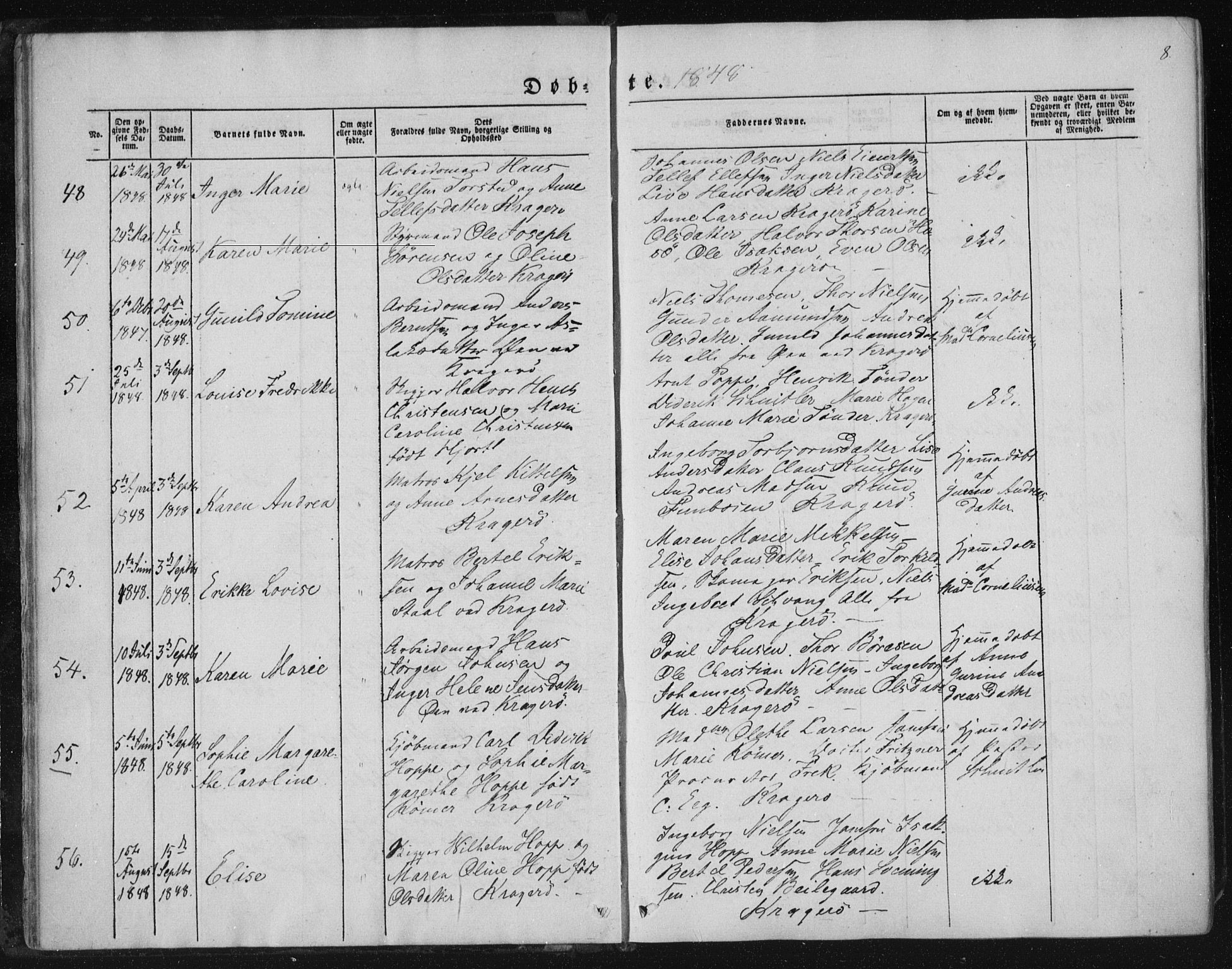 Kragerø kirkebøker, SAKO/A-278/F/Fa/L0006: Parish register (official) no. 6, 1847-1861, p. 8
