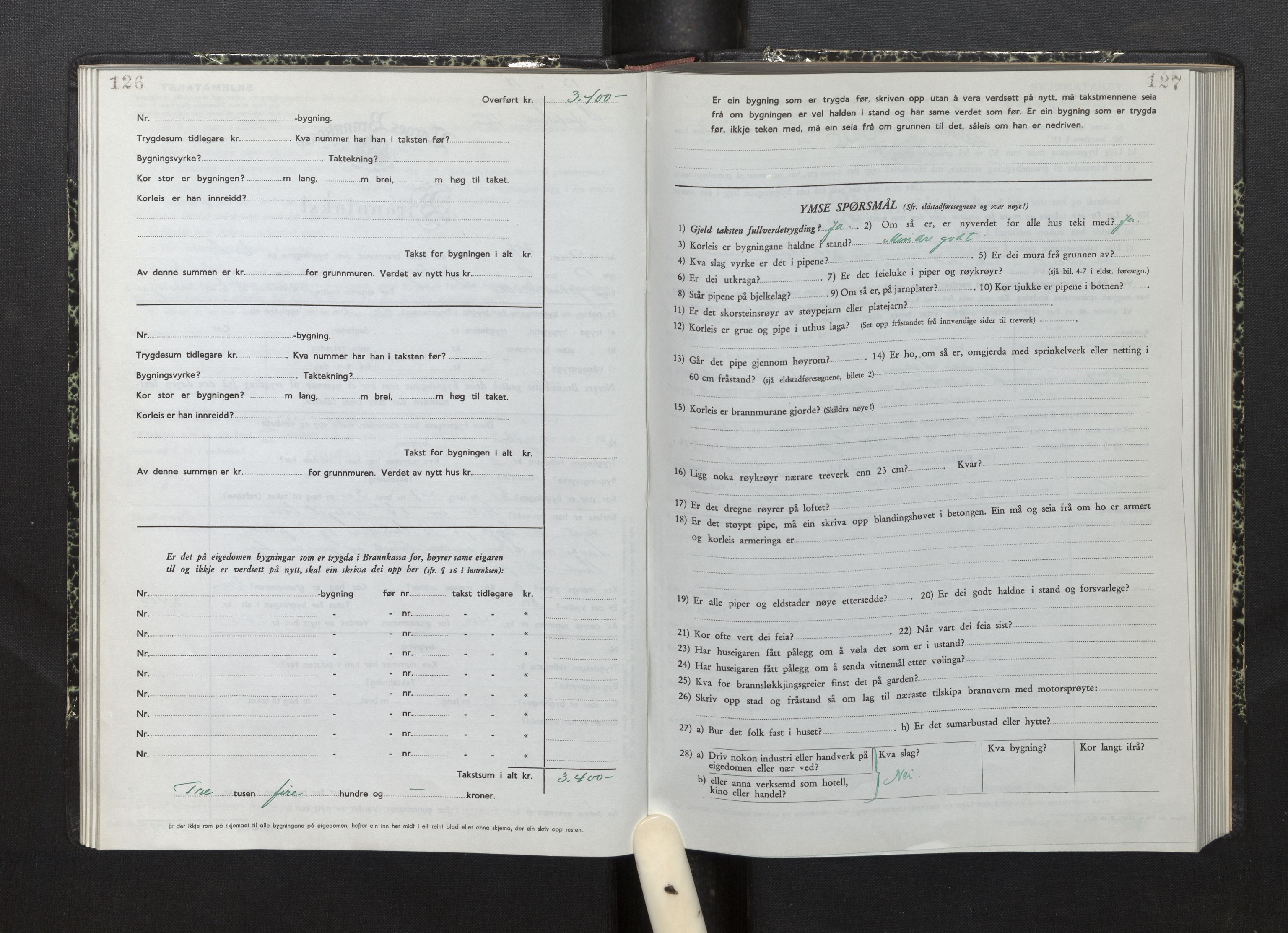 Lensmannen i Fjelberg, SAB/A-32101/0012/L0008: Branntakstprotokoll, skjematakst, 1949-1955, p. 126-127
