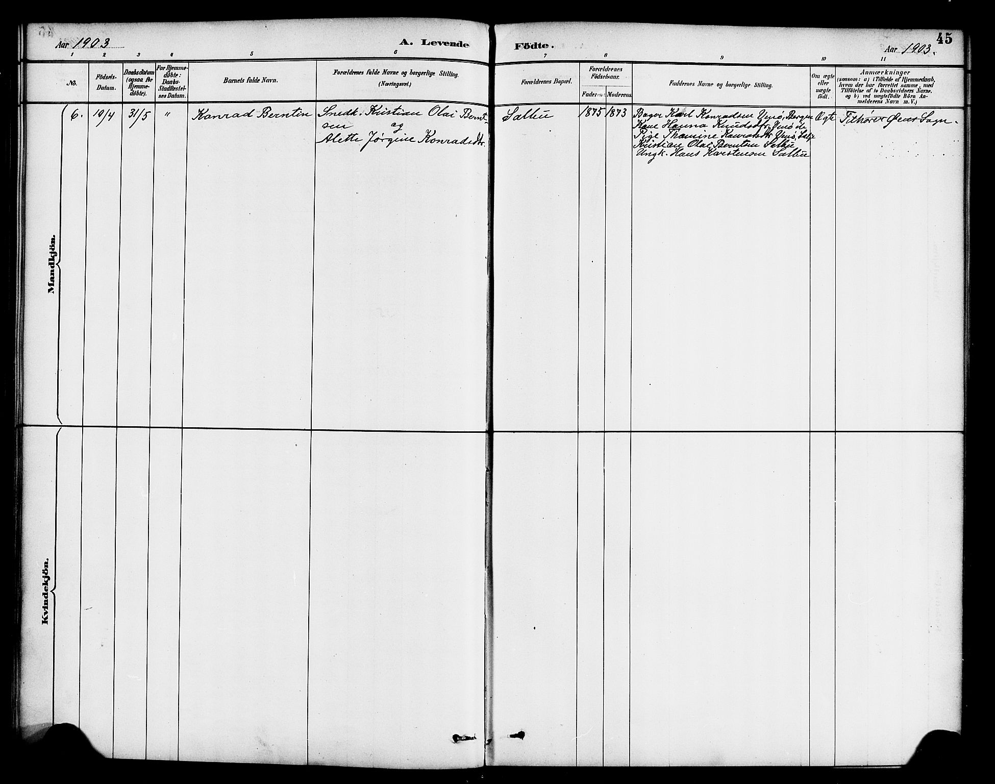 Hyllestad sokneprestembete, SAB/A-80401: Parish register (official) no. B 1, 1886-1904, p. 45