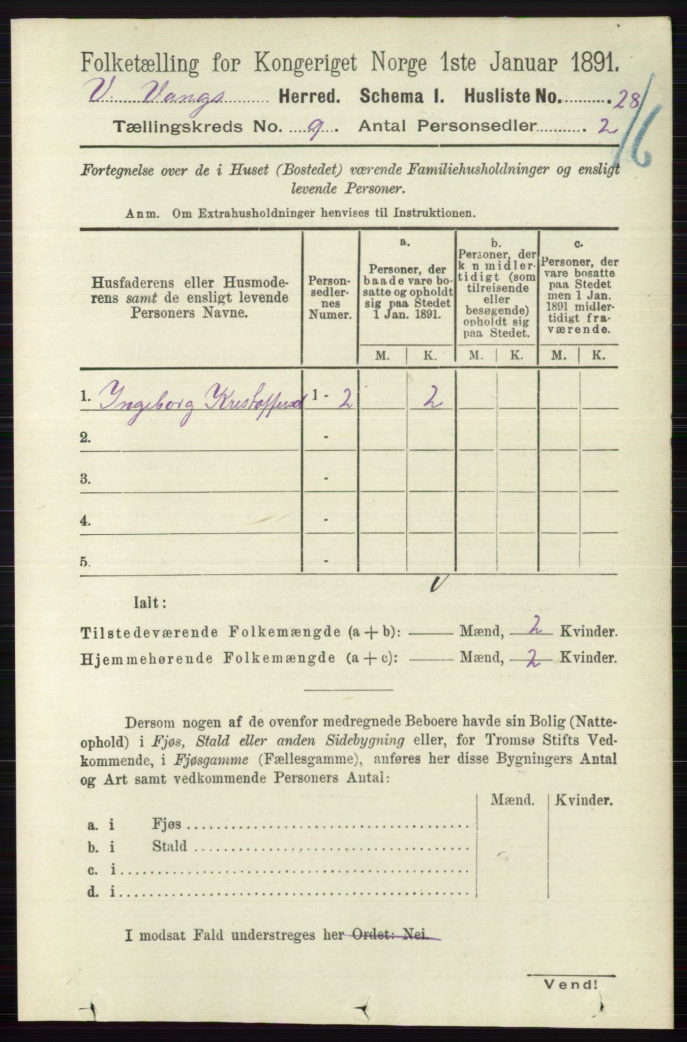 RA, 1891 census for 0545 Vang, 1891, p. 1951