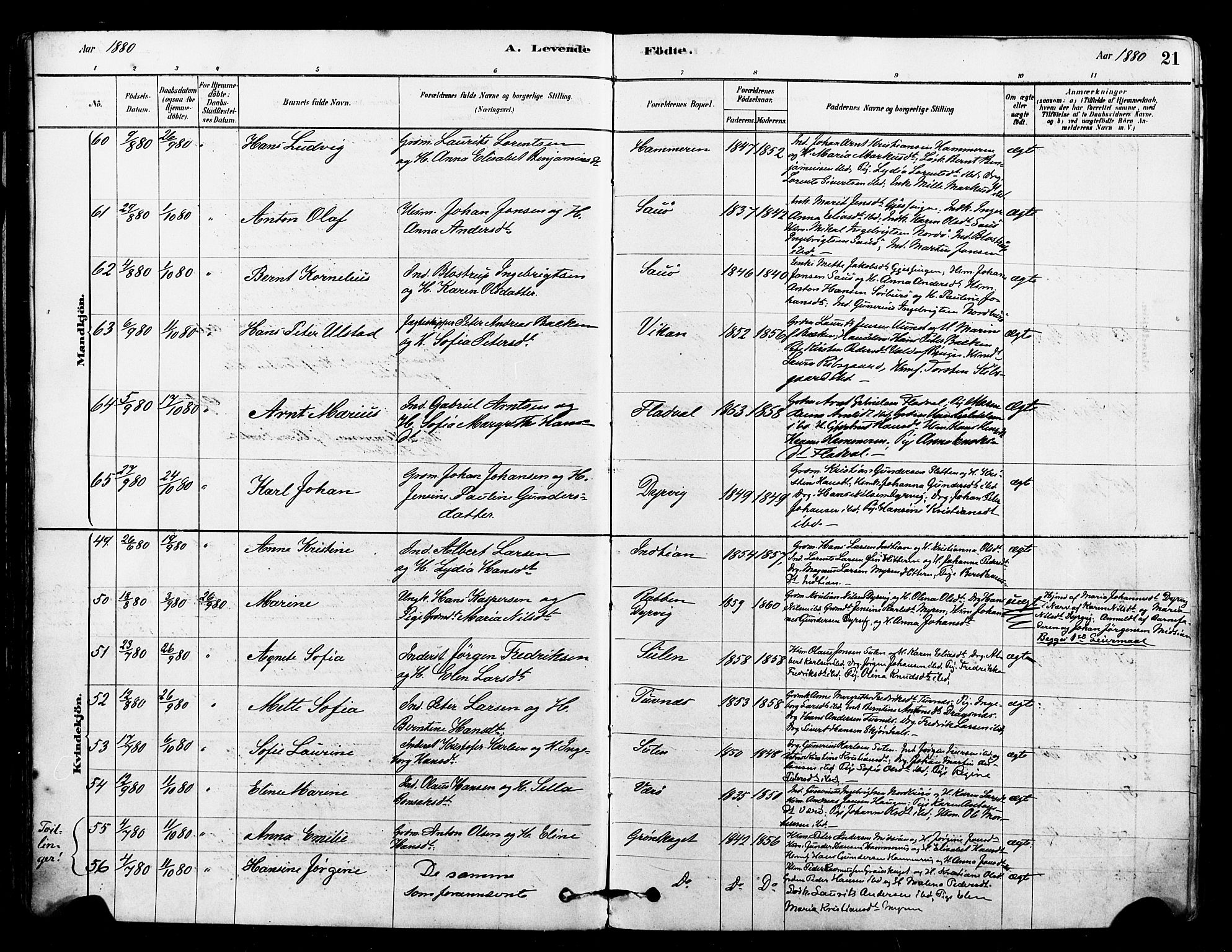 Ministerialprotokoller, klokkerbøker og fødselsregistre - Sør-Trøndelag, SAT/A-1456/640/L0578: Parish register (official) no. 640A03, 1879-1889, p. 21