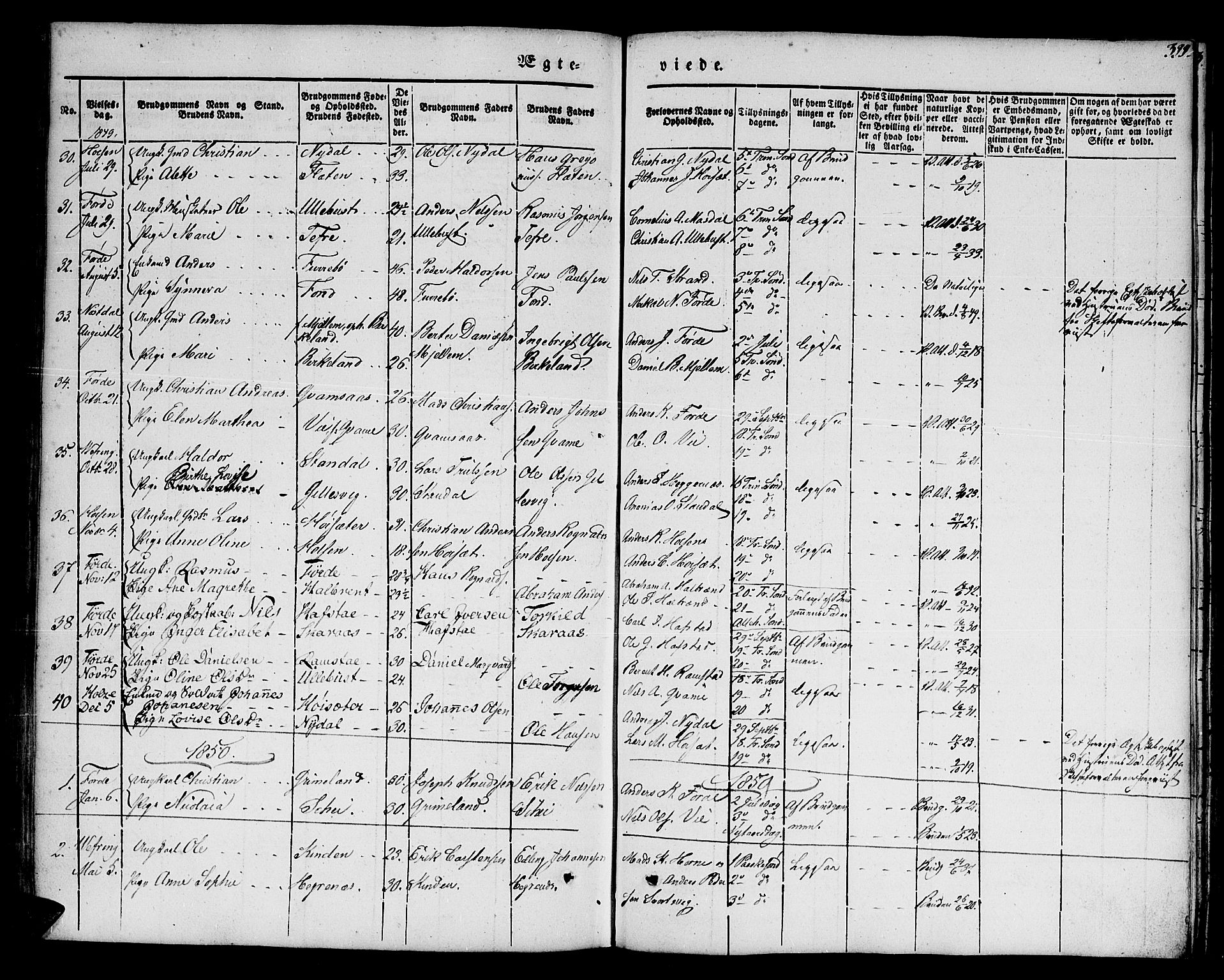 Førde sokneprestembete, AV/SAB-A-79901/H/Haa/Haaa/L0007: Parish register (official) no. A 7, 1843-1860, p. 399