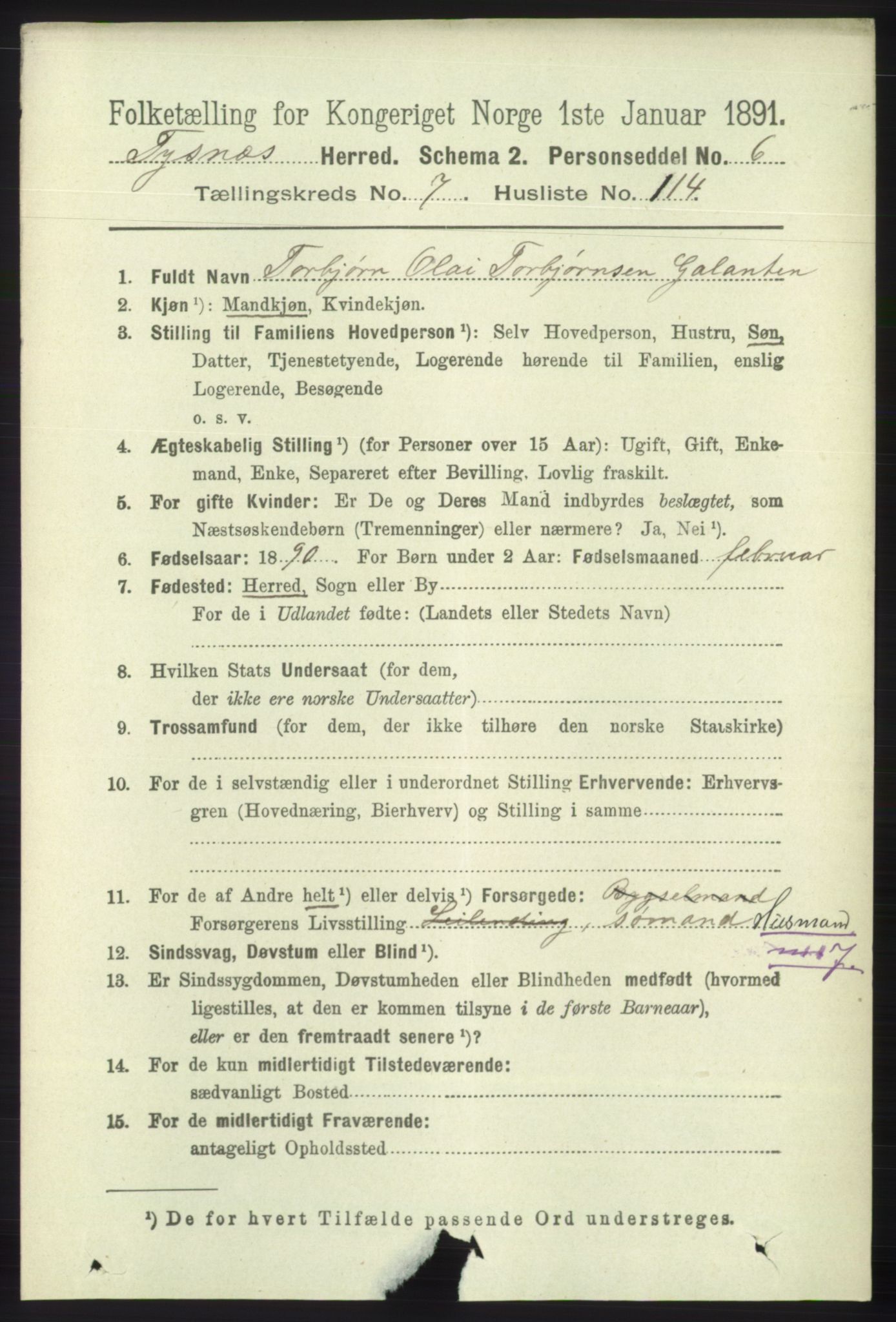 RA, 1891 census for 1223 Tysnes, 1891, p. 3575