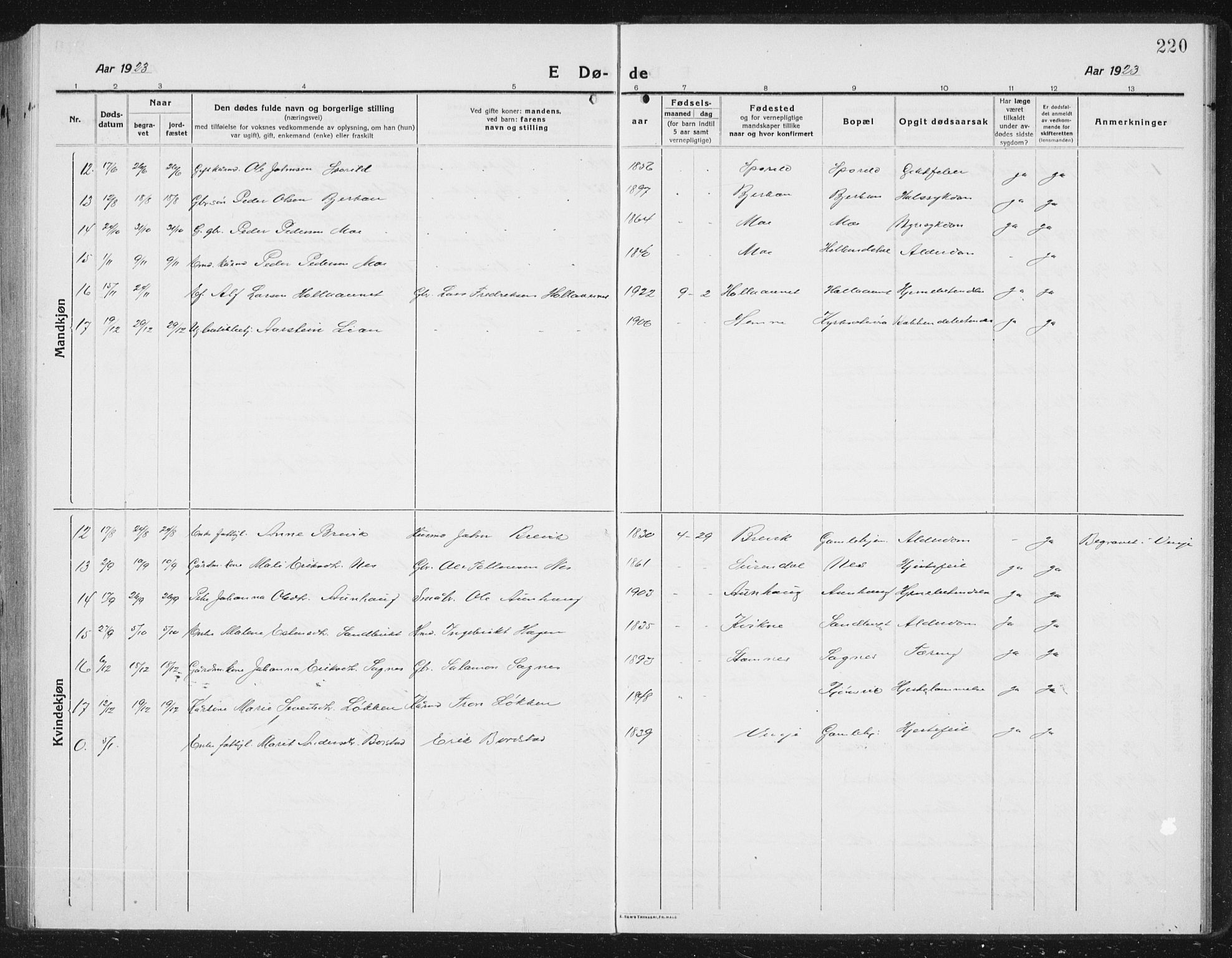 Ministerialprotokoller, klokkerbøker og fødselsregistre - Sør-Trøndelag, AV/SAT-A-1456/630/L0506: Parish register (copy) no. 630C04, 1914-1933, p. 220