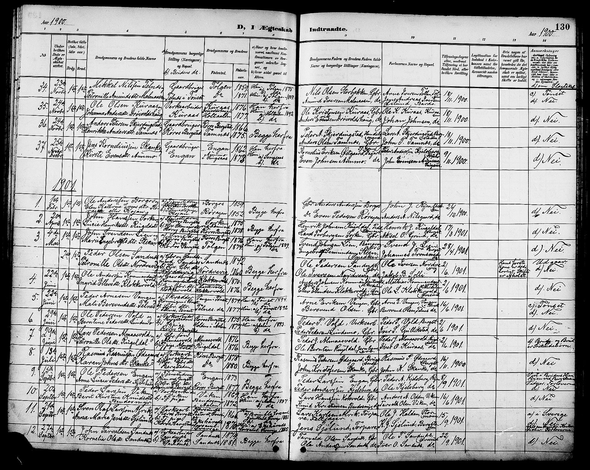 Ministerialprotokoller, klokkerbøker og fødselsregistre - Sør-Trøndelag, AV/SAT-A-1456/681/L0941: Parish register (copy) no. 681C05, 1896-1905, p. 130