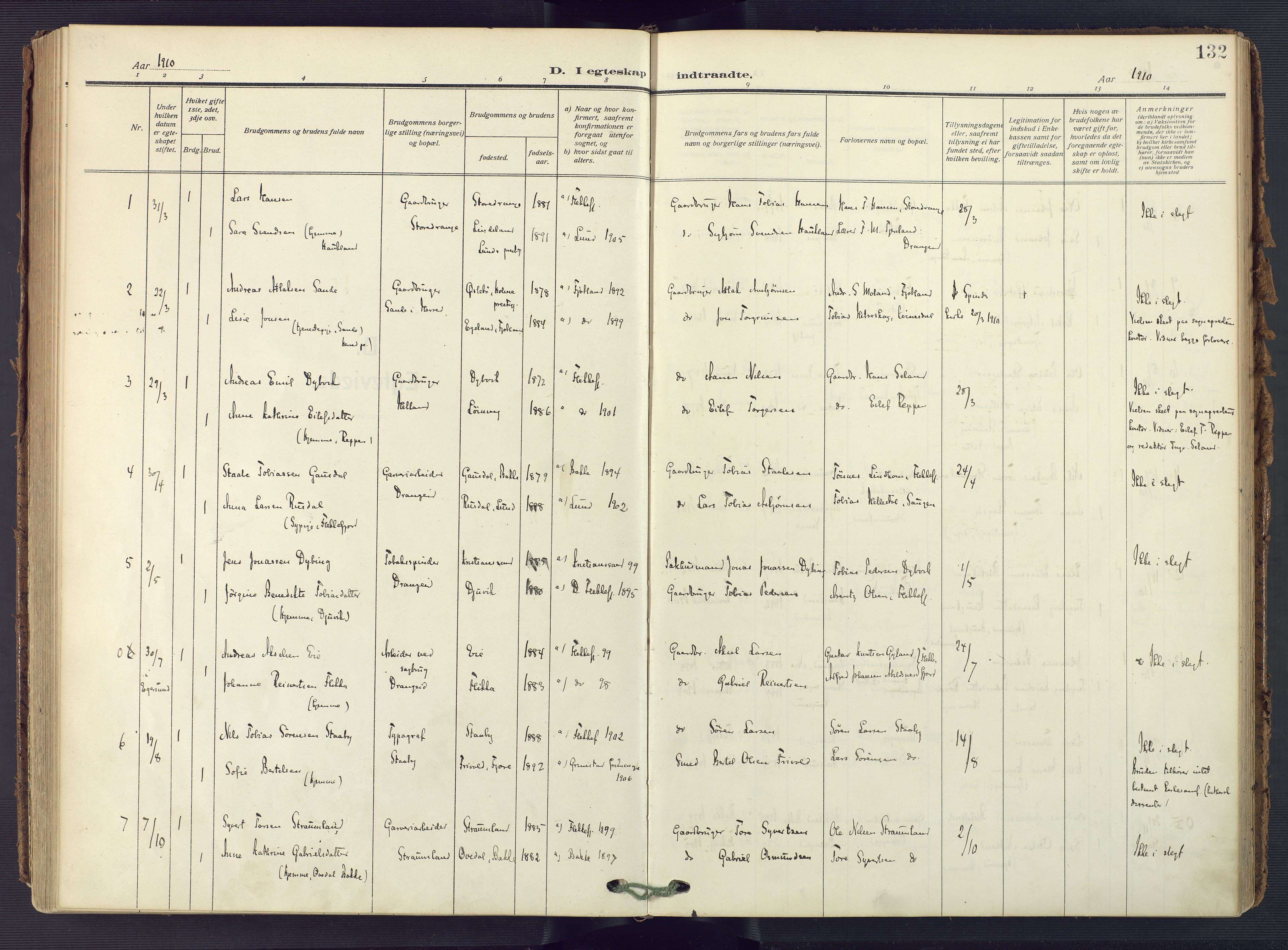 Flekkefjord sokneprestkontor, AV/SAK-1111-0012/F/Fa/Fac/L0010: Parish register (official) no. A 10, 1910-1927, p. 132