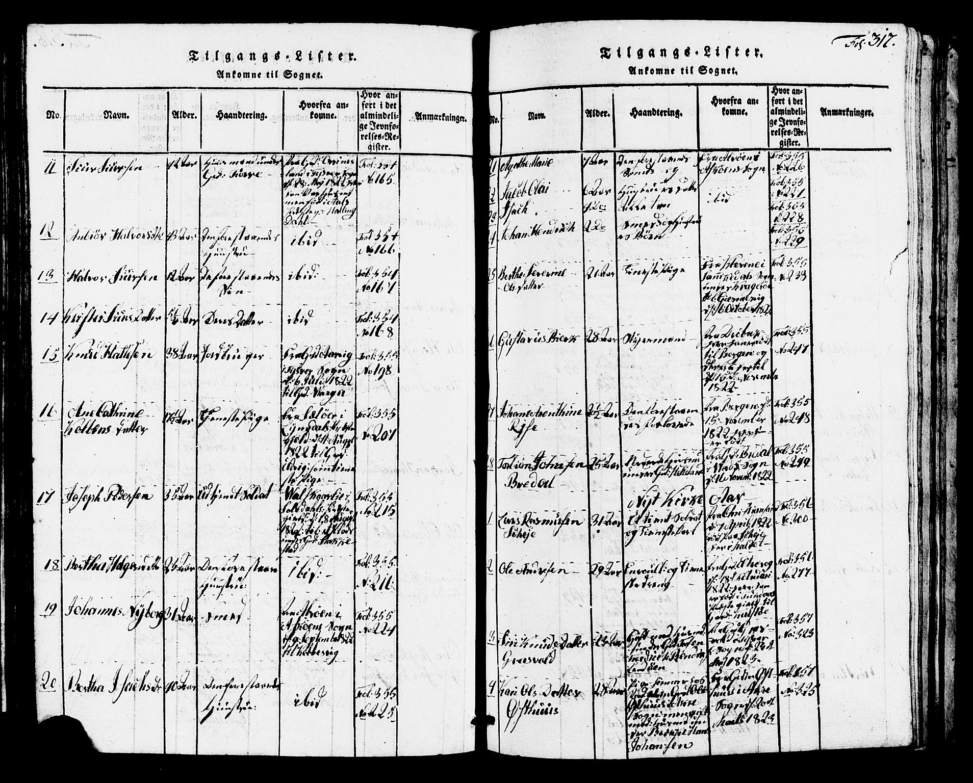 Avaldsnes sokneprestkontor, SAST/A -101851/H/Ha/Hab/L0001: Parish register (copy) no. B 1, 1816-1825, p. 317