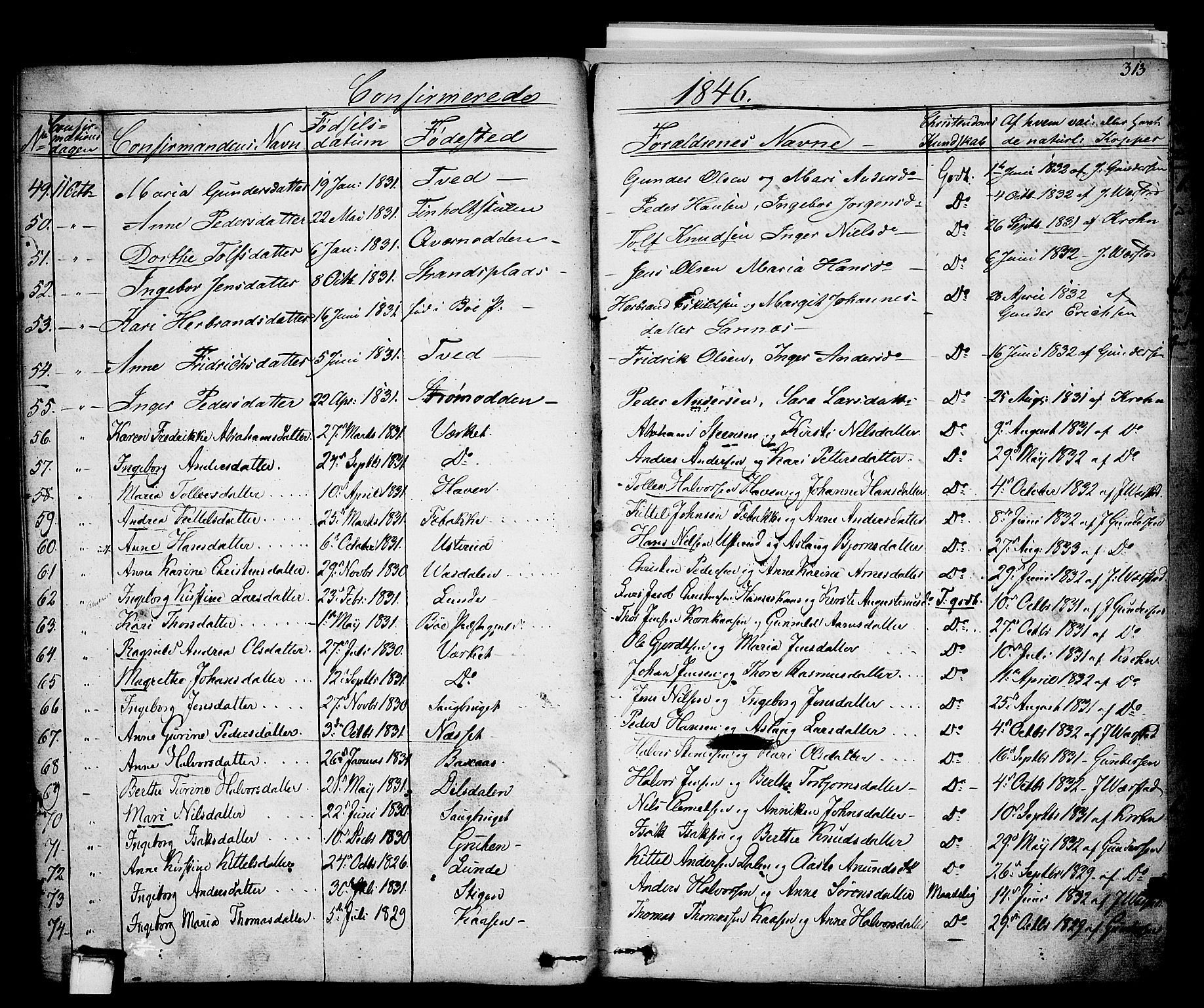 Holla kirkebøker, AV/SAKO-A-272/F/Fa/L0004: Parish register (official) no. 4, 1830-1848, p. 313