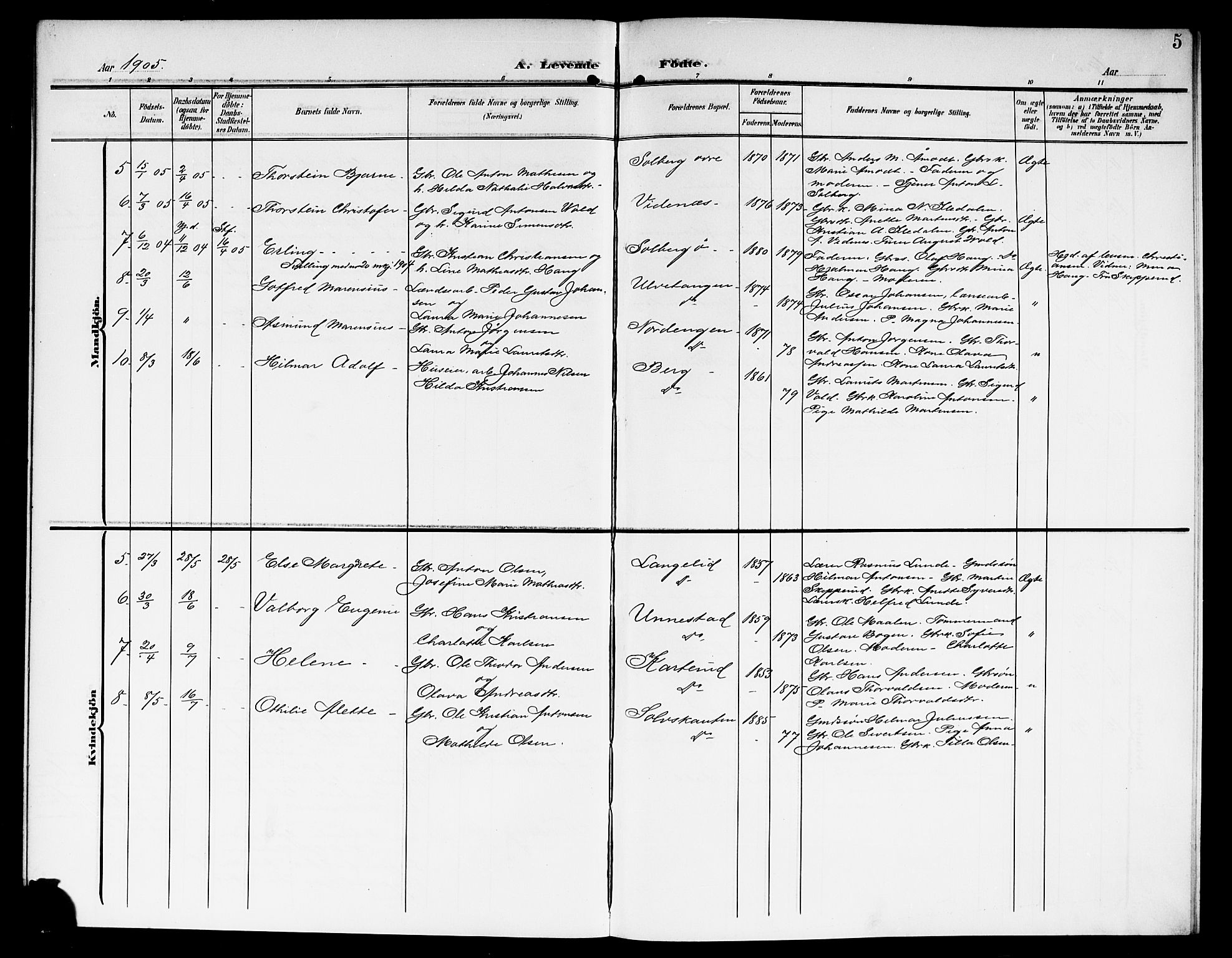 Skiptvet prestekontor Kirkebøker, AV/SAO-A-20009/G/Ga/L0002: Parish register (copy) no. 2, 1905-1915, p. 5