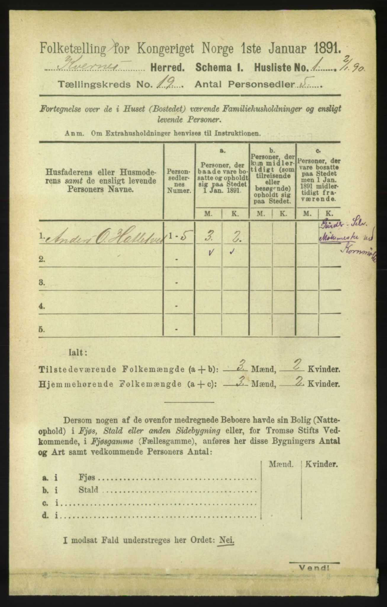 RA, 1891 census for 1553 Kvernes, 1891, p. 8378