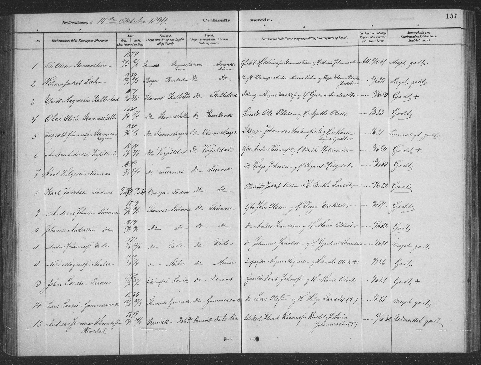 Vaksdal Sokneprestembete, SAB/A-78901/H/Hab: Parish register (copy) no. D 1, 1878-1939, p. 157