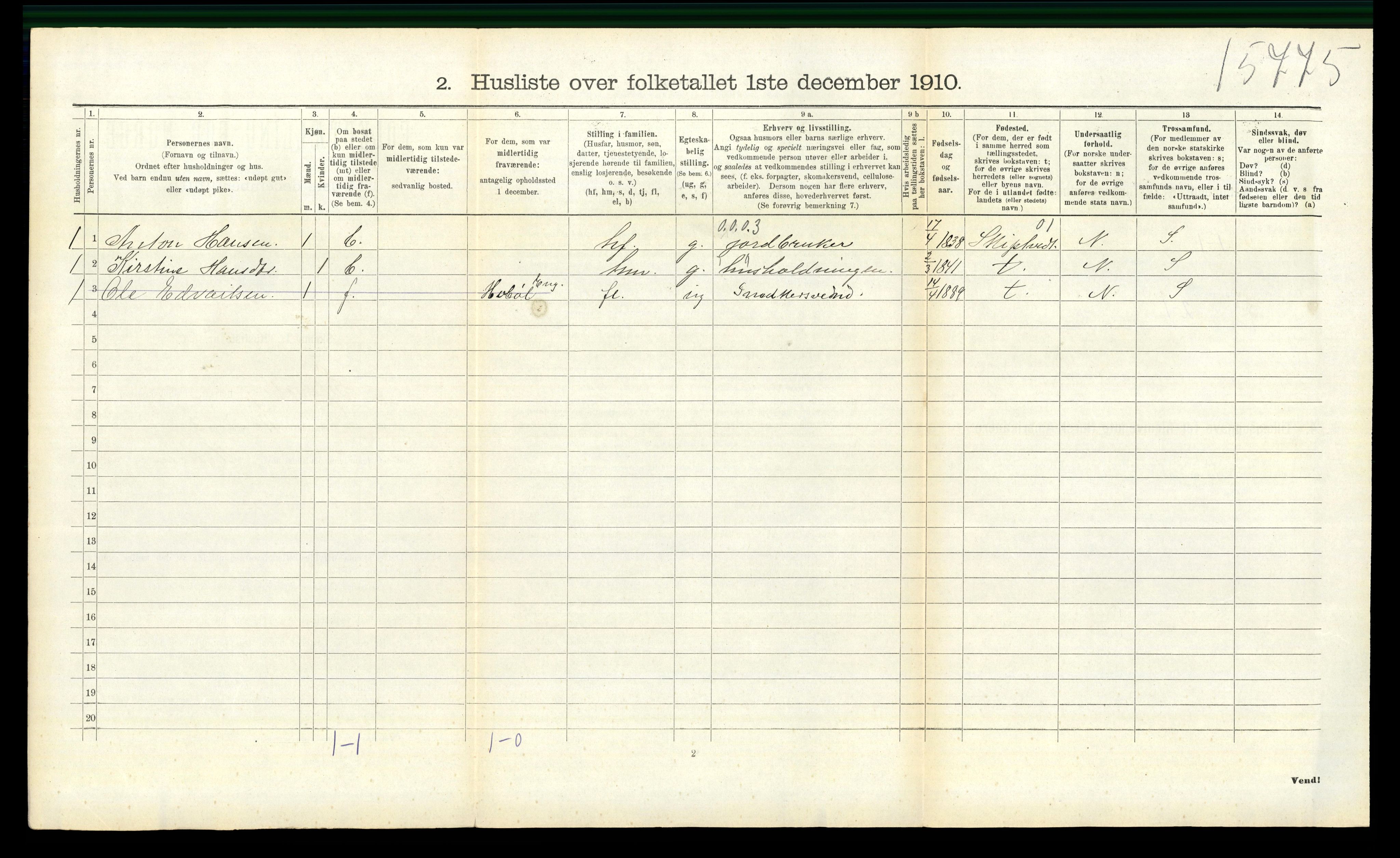 RA, 1910 census for Spydeberg, 1910, p. 580