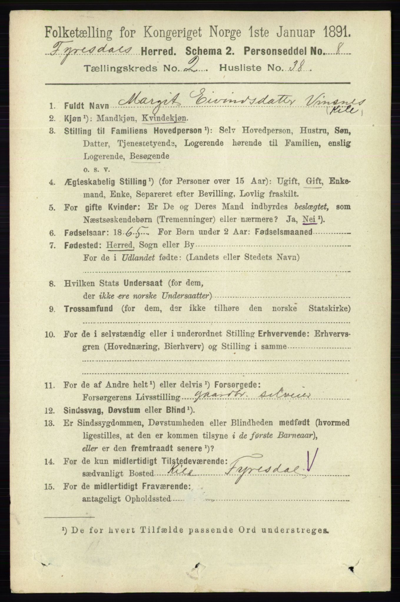 RA, 1891 census for 0831 Fyresdal, 1891, p. 532