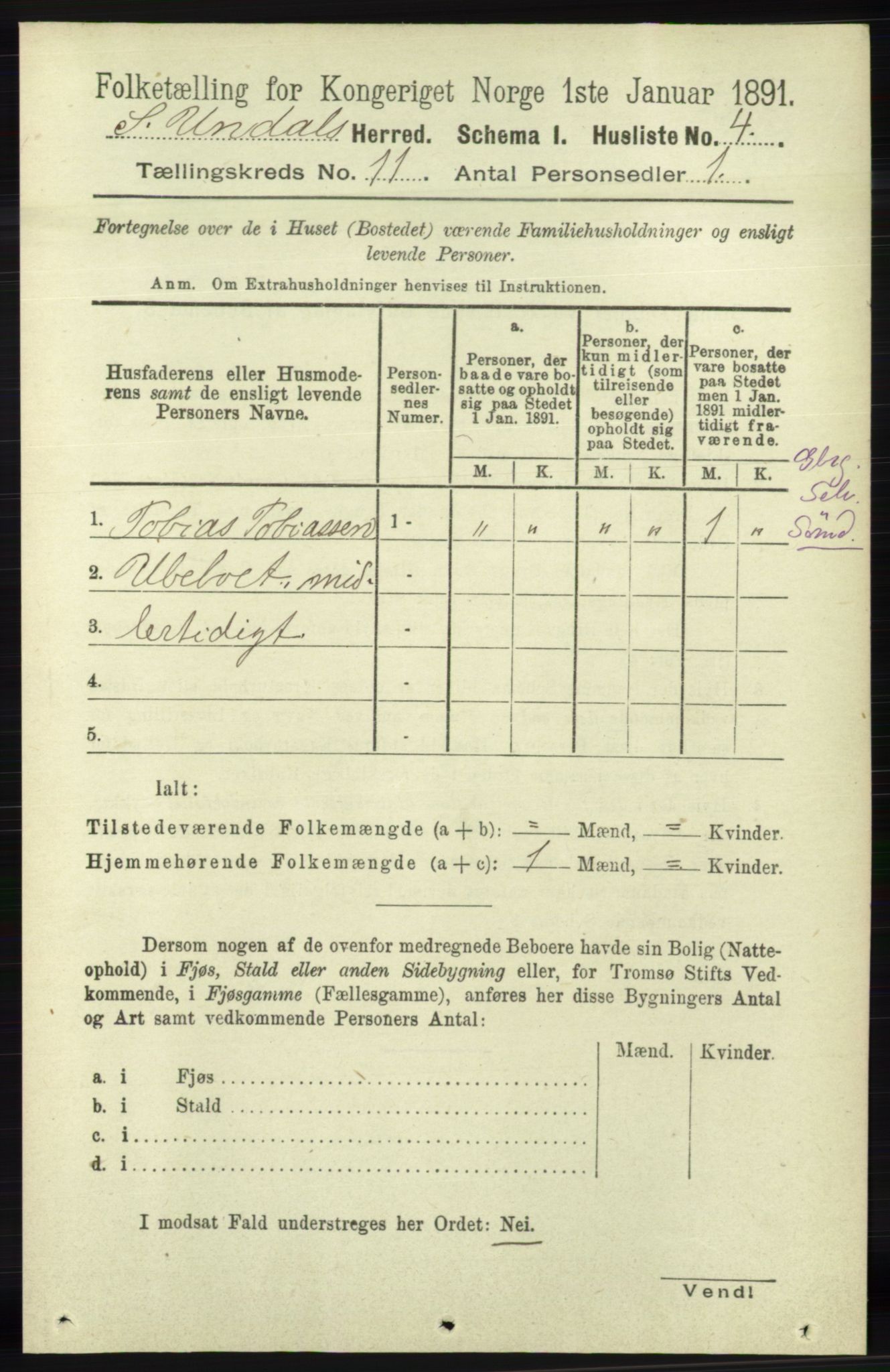 RA, 1891 census for 1029 Sør-Audnedal, 1891, p. 5064