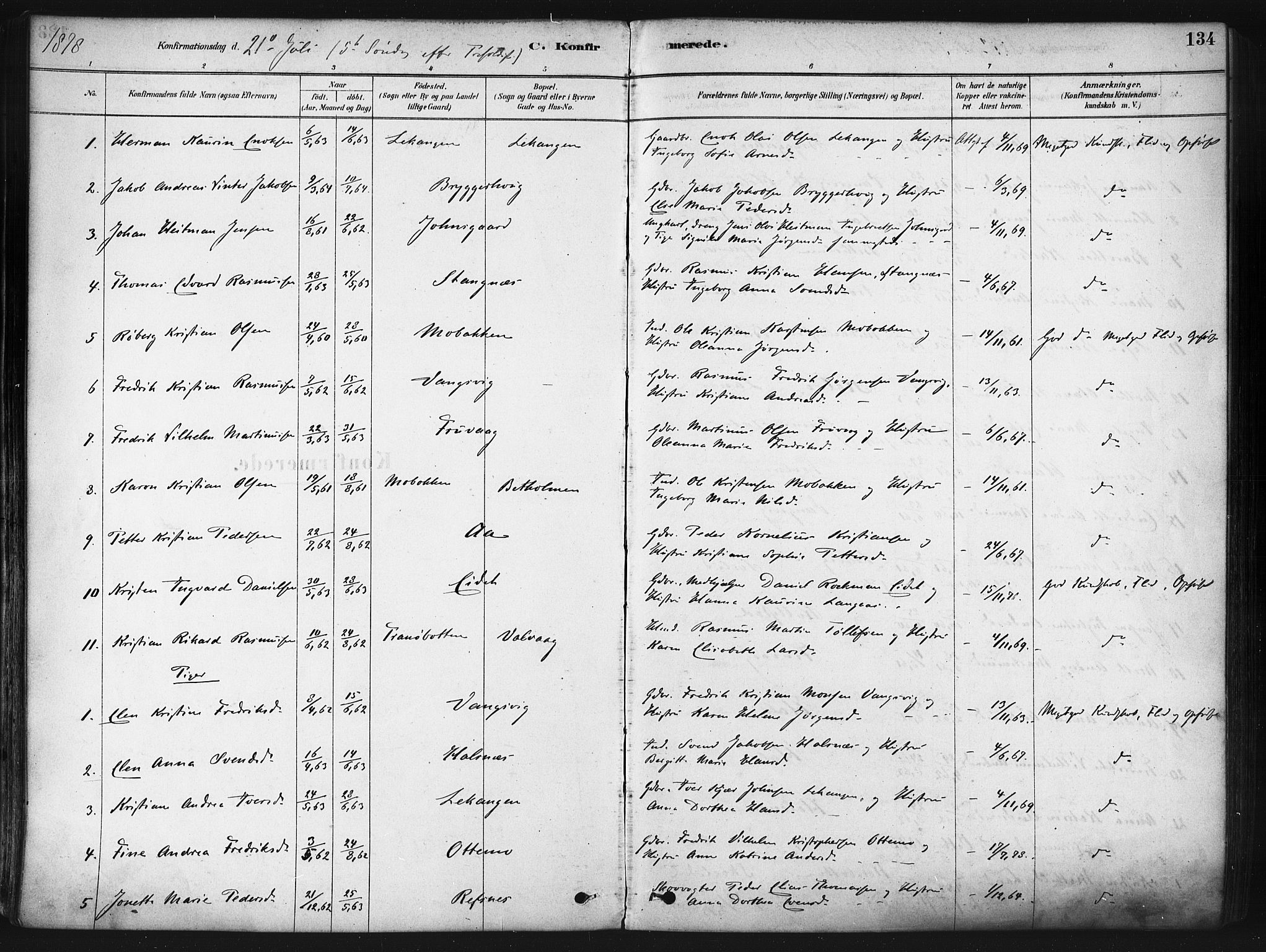 Tranøy sokneprestkontor, AV/SATØ-S-1313/I/Ia/Iaa/L0009kirke: Parish register (official) no. 9, 1878-1904, p. 134