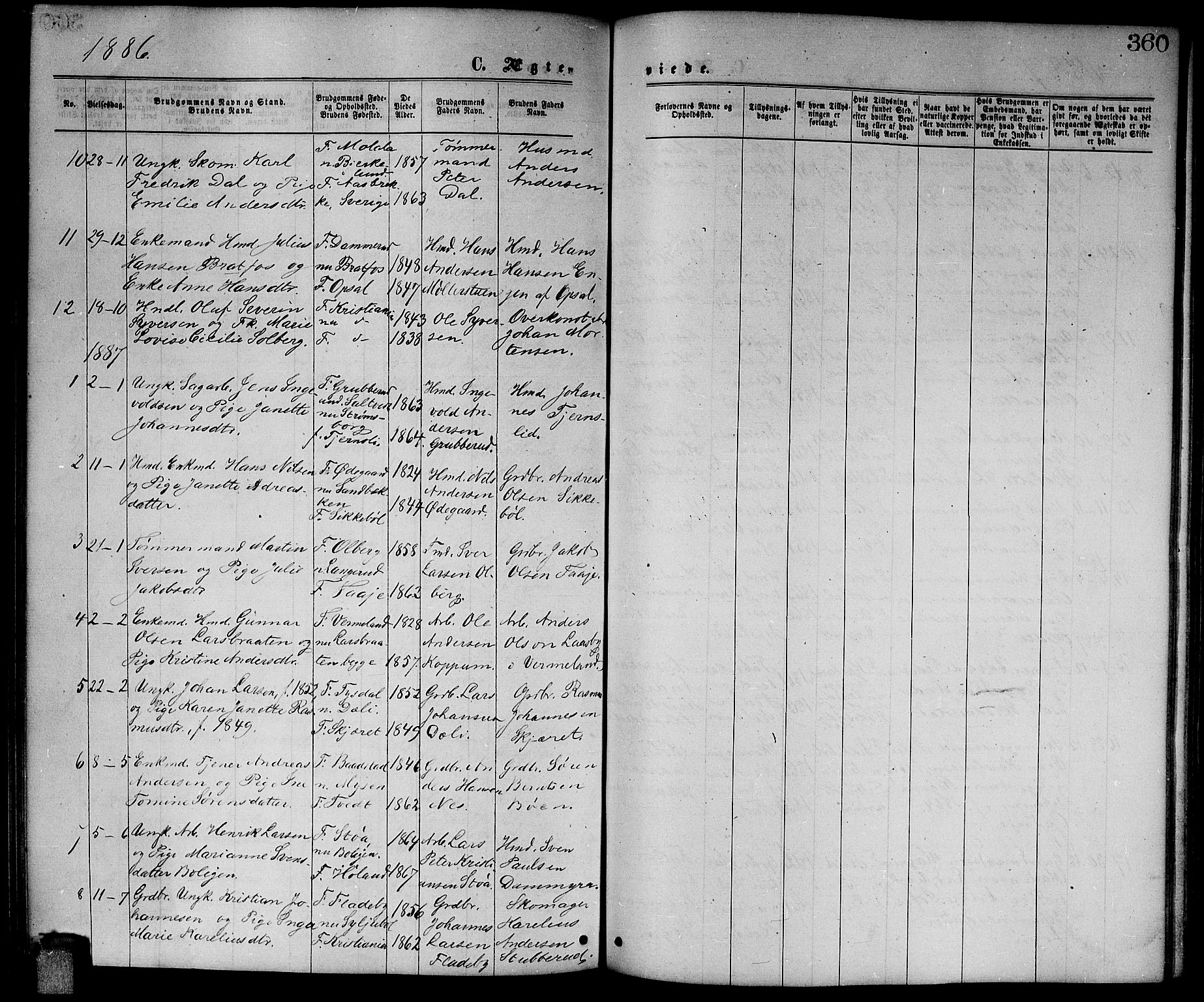 Enebakk prestekontor Kirkebøker, SAO/A-10171c/G/Ga/L0005: Parish register (copy) no. I 5, 1867-1888, p. 360