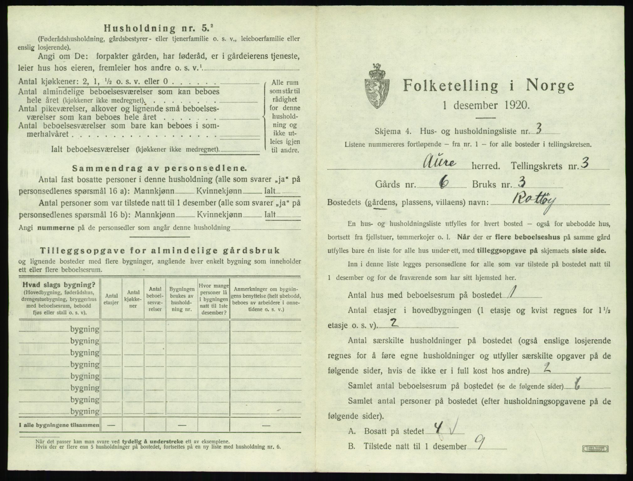 SAT, 1920 census for Aure, 1920, p. 184