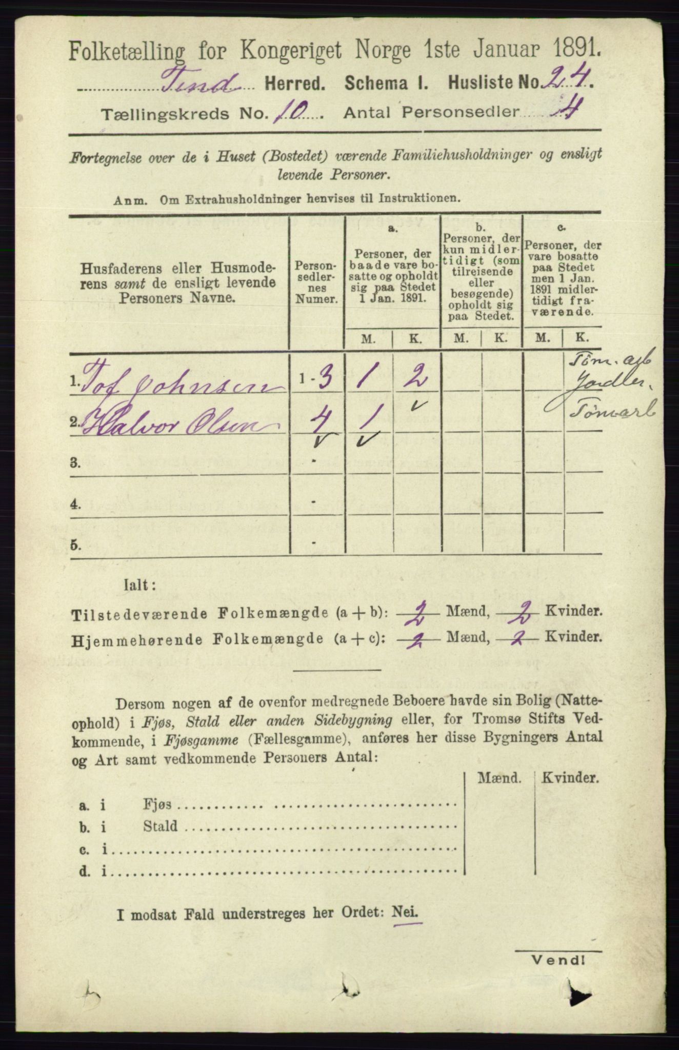 RA, 1891 census for 0826 Tinn, 1891, p. 1964