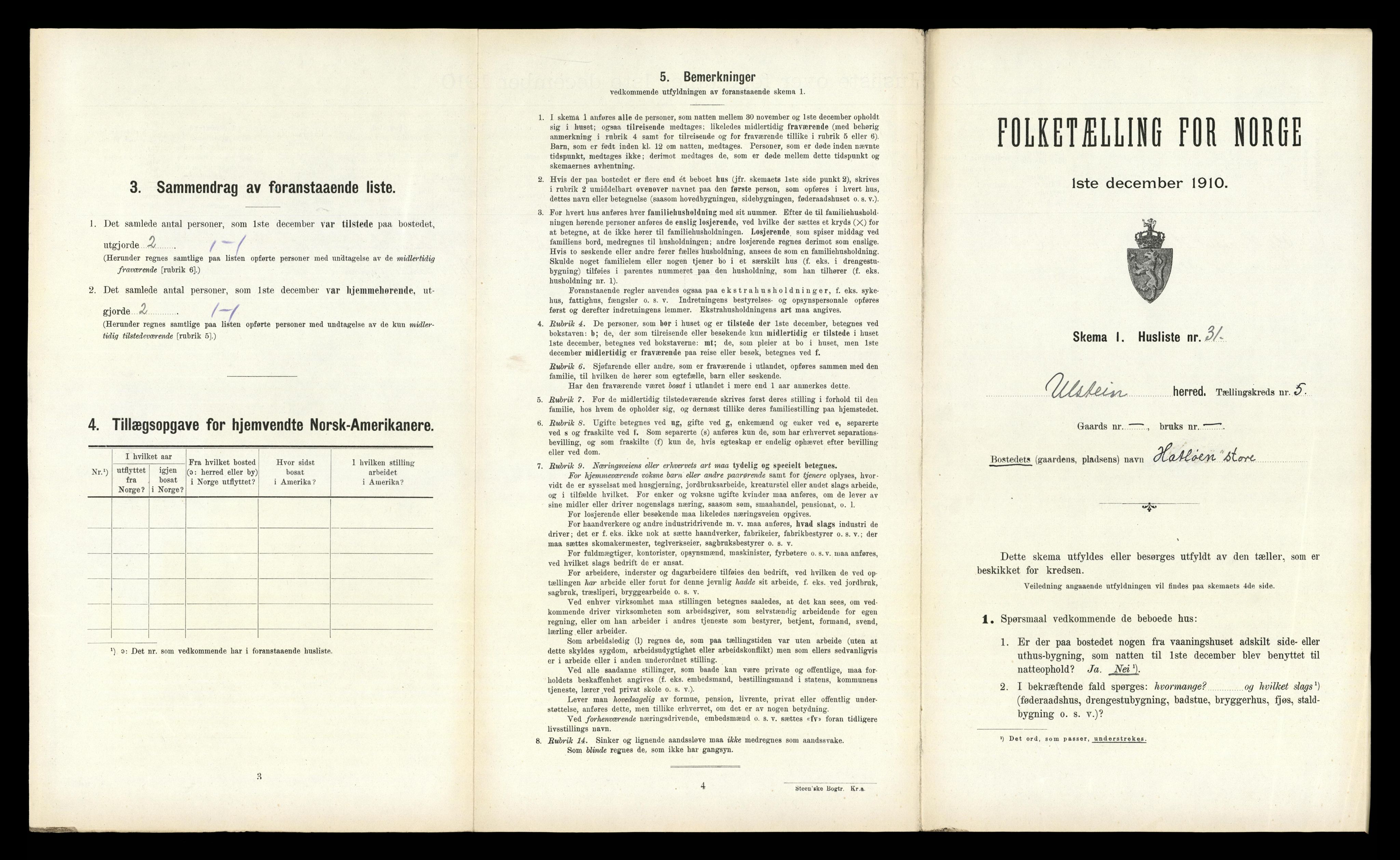 RA, 1910 census for Ulstein, 1910, p. 512