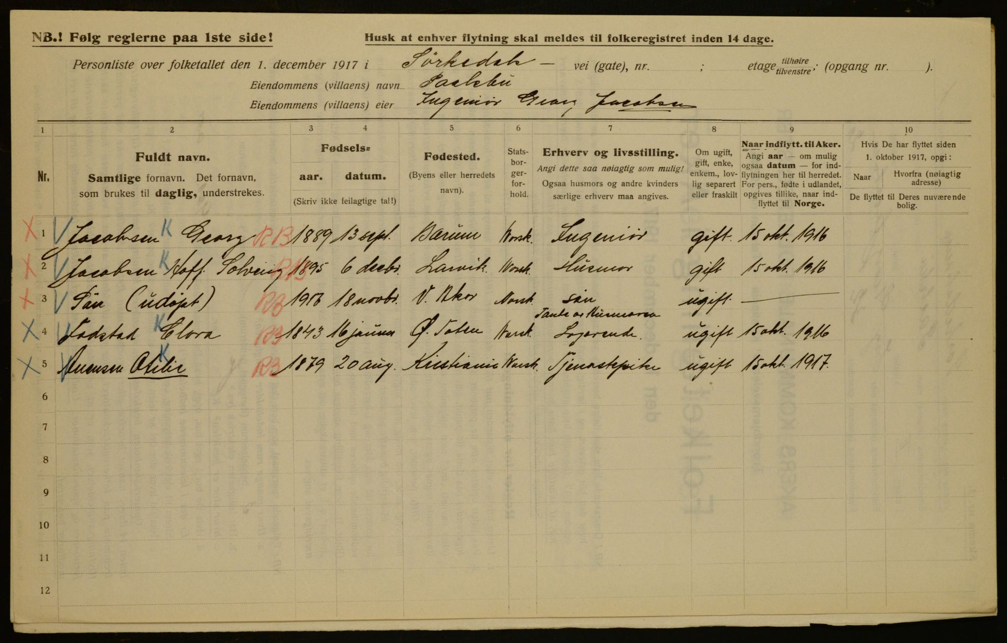 OBA, Municipal Census 1917 for Aker, 1917, p. 74