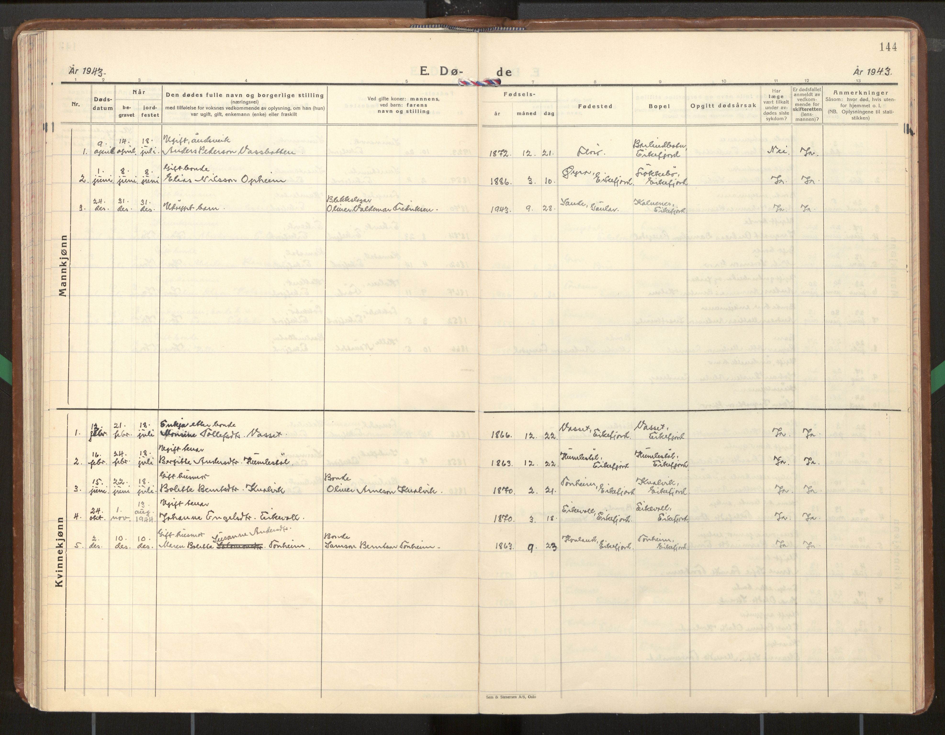 Kinn sokneprestembete, AV/SAB-A-80801/H/Haa/Haae/L0003: Parish register (official) no. E 3, 1937-1955, p. 144