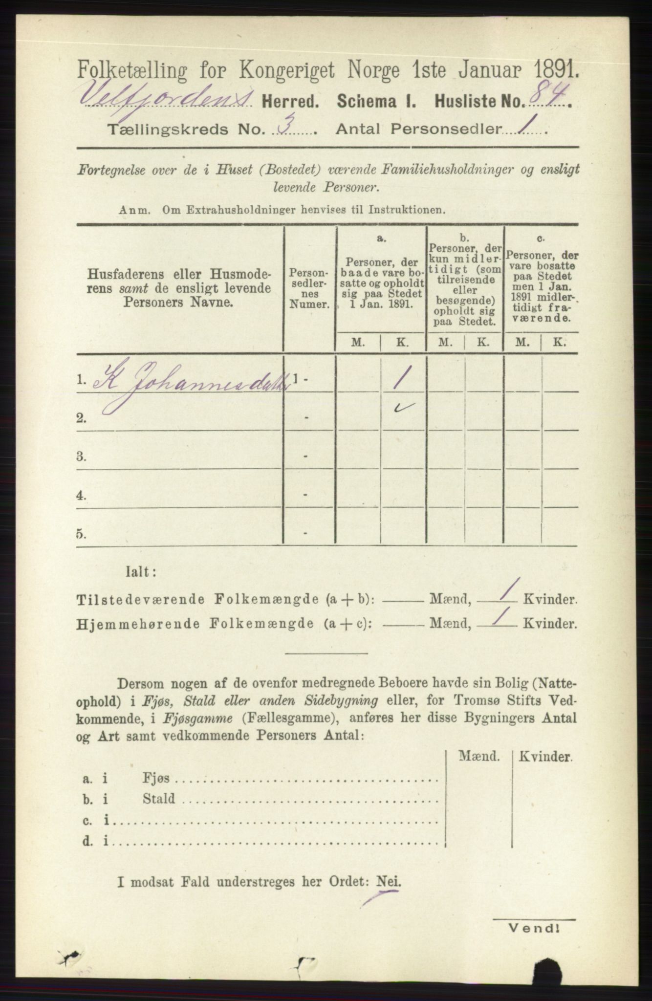 RA, 1891 census for 1813 Velfjord, 1891, p. 1024