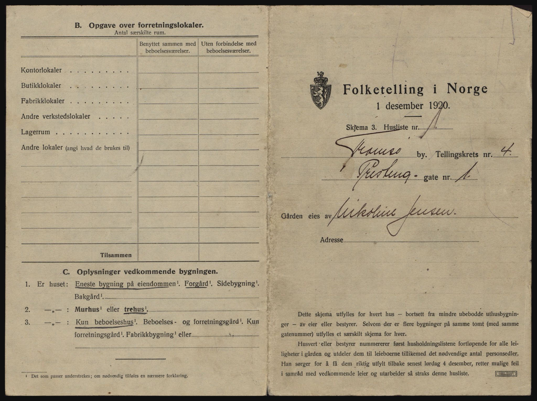 SATØ, 1920 census for Tromsø, 1920, p. 595