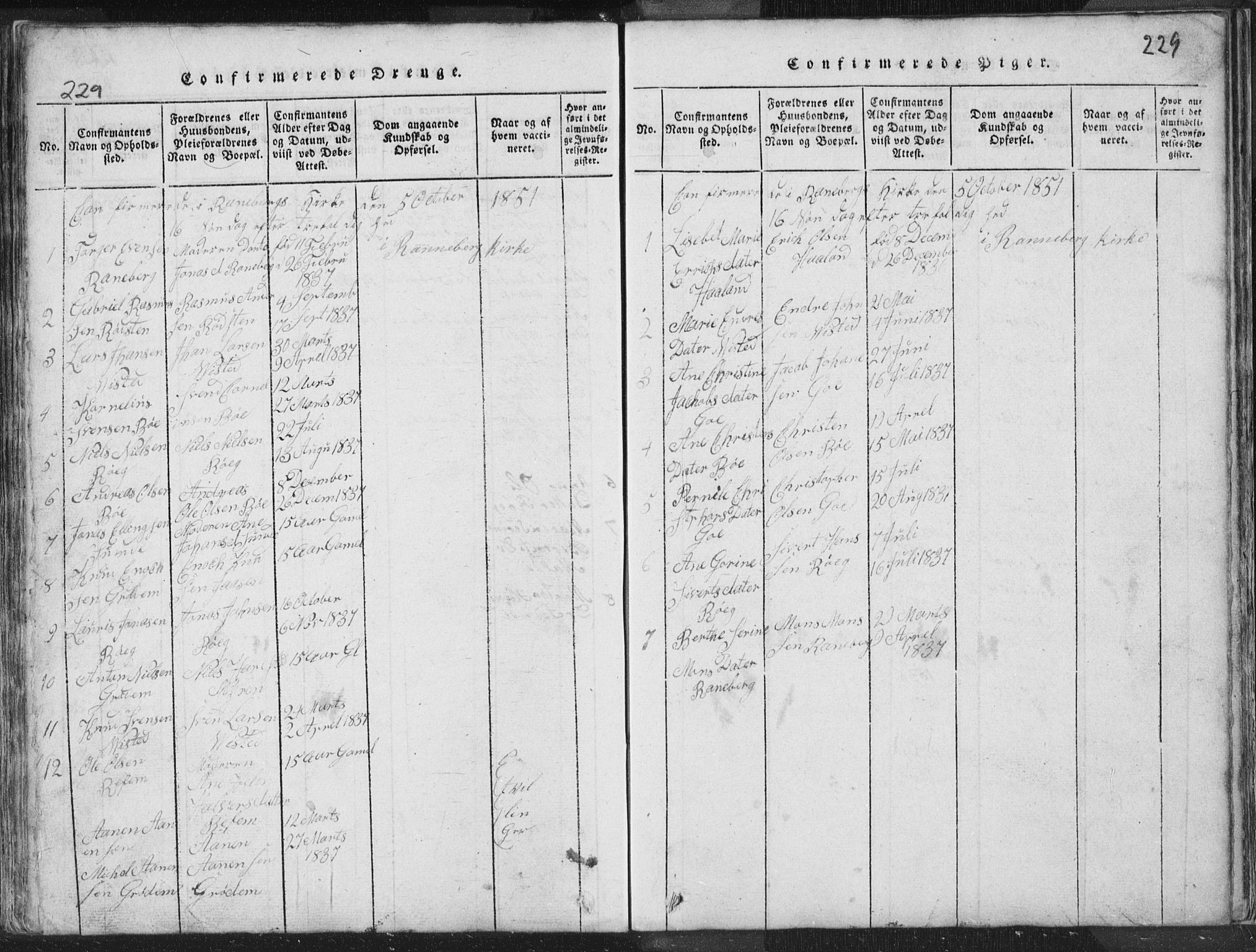 Hetland sokneprestkontor, SAST/A-101826/30/30BA/L0001: Parish register (official) no. A 1, 1816-1856, p. 229