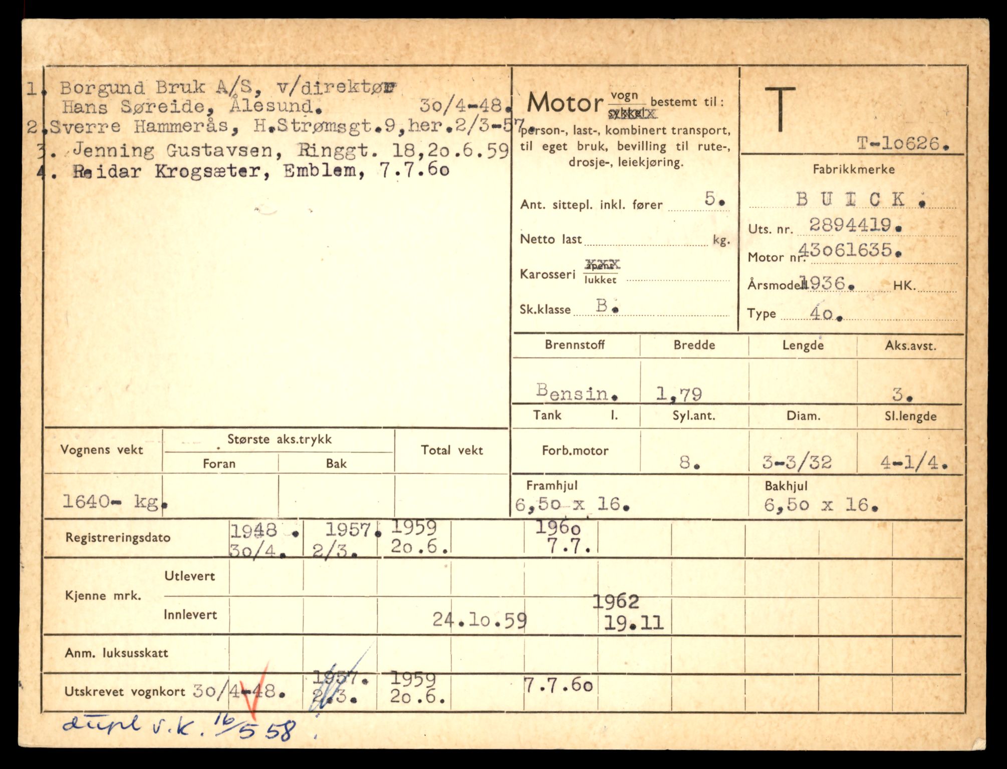 Møre og Romsdal vegkontor - Ålesund trafikkstasjon, AV/SAT-A-4099/F/Fe/L0022: Registreringskort for kjøretøy T 10584 - T 10694, 1927-1998, p. 1321