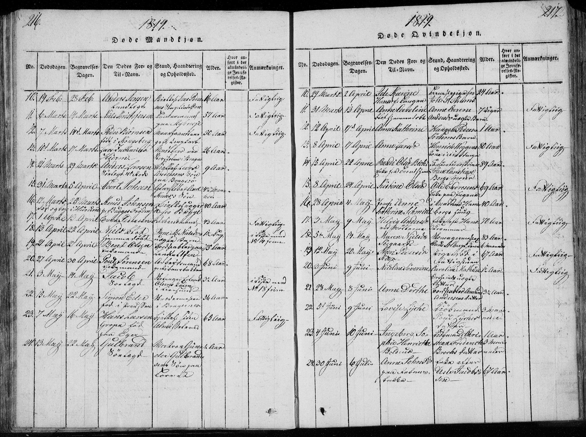 Bragernes kirkebøker, AV/SAKO-A-6/F/Fa/L0007: Parish register (official) no. I 7, 1815-1829, p. 216-217