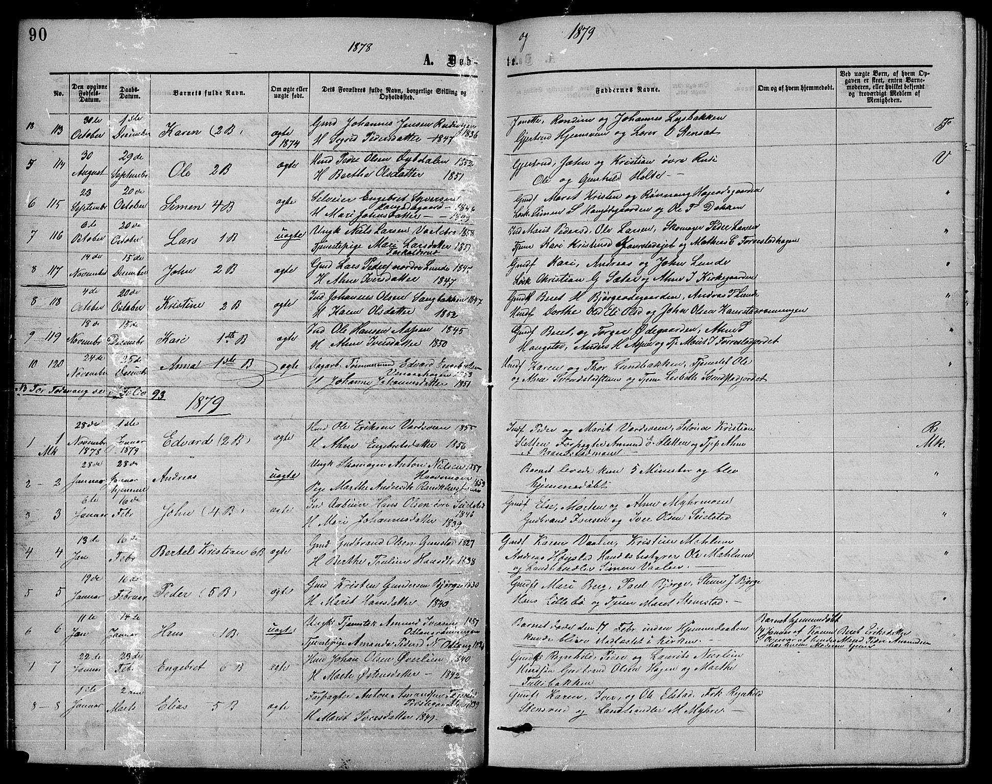 Ringebu prestekontor, SAH/PREST-082/H/Ha/Hab/L0004: Parish register (copy) no. 4, 1867-1879, p. 90