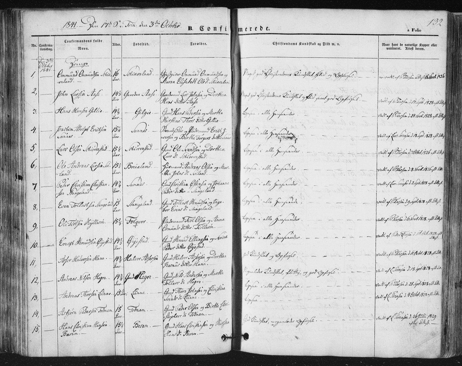 Høyland sokneprestkontor, SAST/A-101799/001/30BA/L0008: Parish register (official) no. A 8, 1841-1856, p. 132