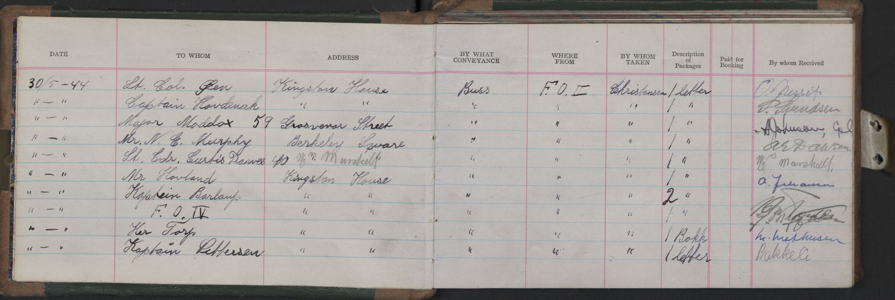 Forsvarets Overkommando. 2. kontor. Arkiv 8.3 (FO.II/8.3). Korrespondanse FD/E og FO.II, AV/RA-RAFA-7141/Dac/Dacb/L0002: Parcel books, 1941-1945, p. 149