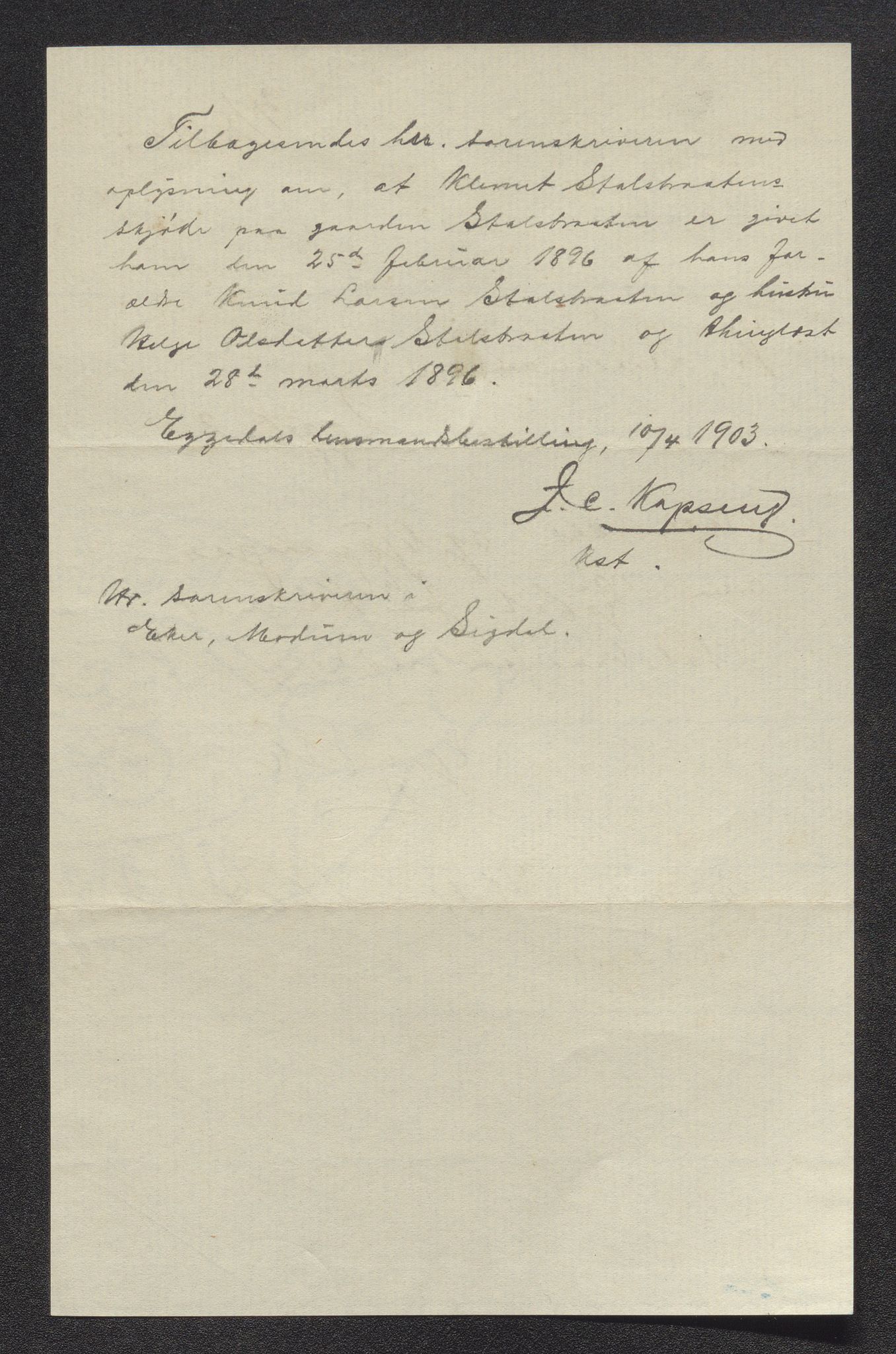 Eiker, Modum og Sigdal sorenskriveri, AV/SAKO-A-123/H/Ha/Hab/L0030: Dødsfallsmeldinger, 1903-1905, p. 317