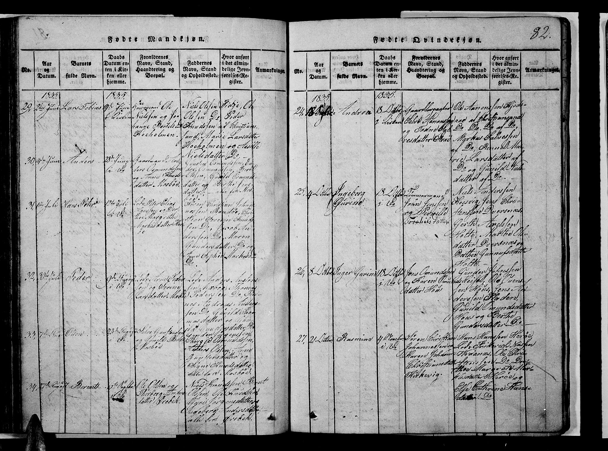 Oddernes sokneprestkontor, AV/SAK-1111-0033/F/Fb/Fba/L0003: Parish register (copy) no. B 3, 1820-1838, p. 82