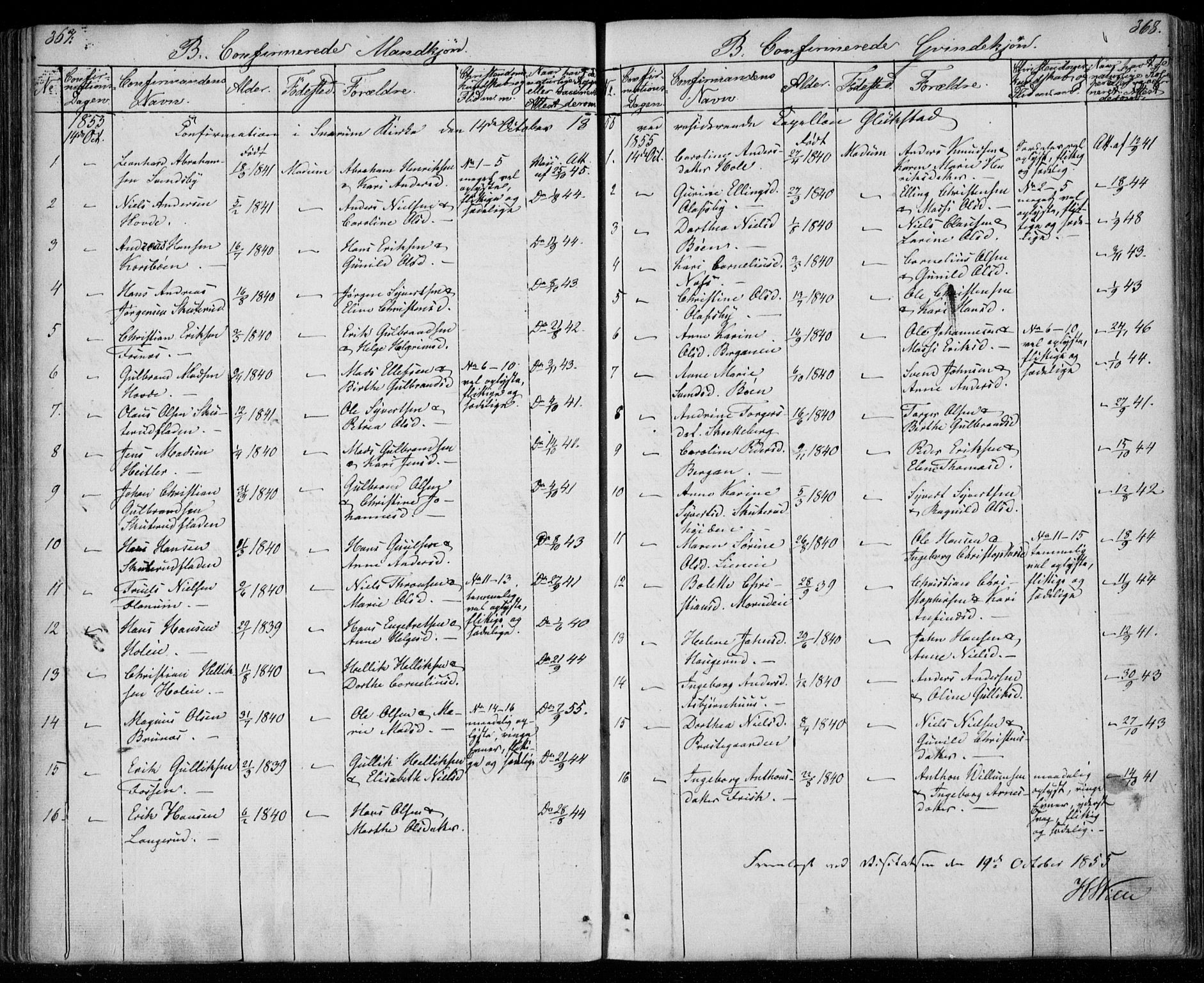 Modum kirkebøker, AV/SAKO-A-234/F/Fa/L0008: Parish register (official) no. 8, 1851-1859, p. 367-368