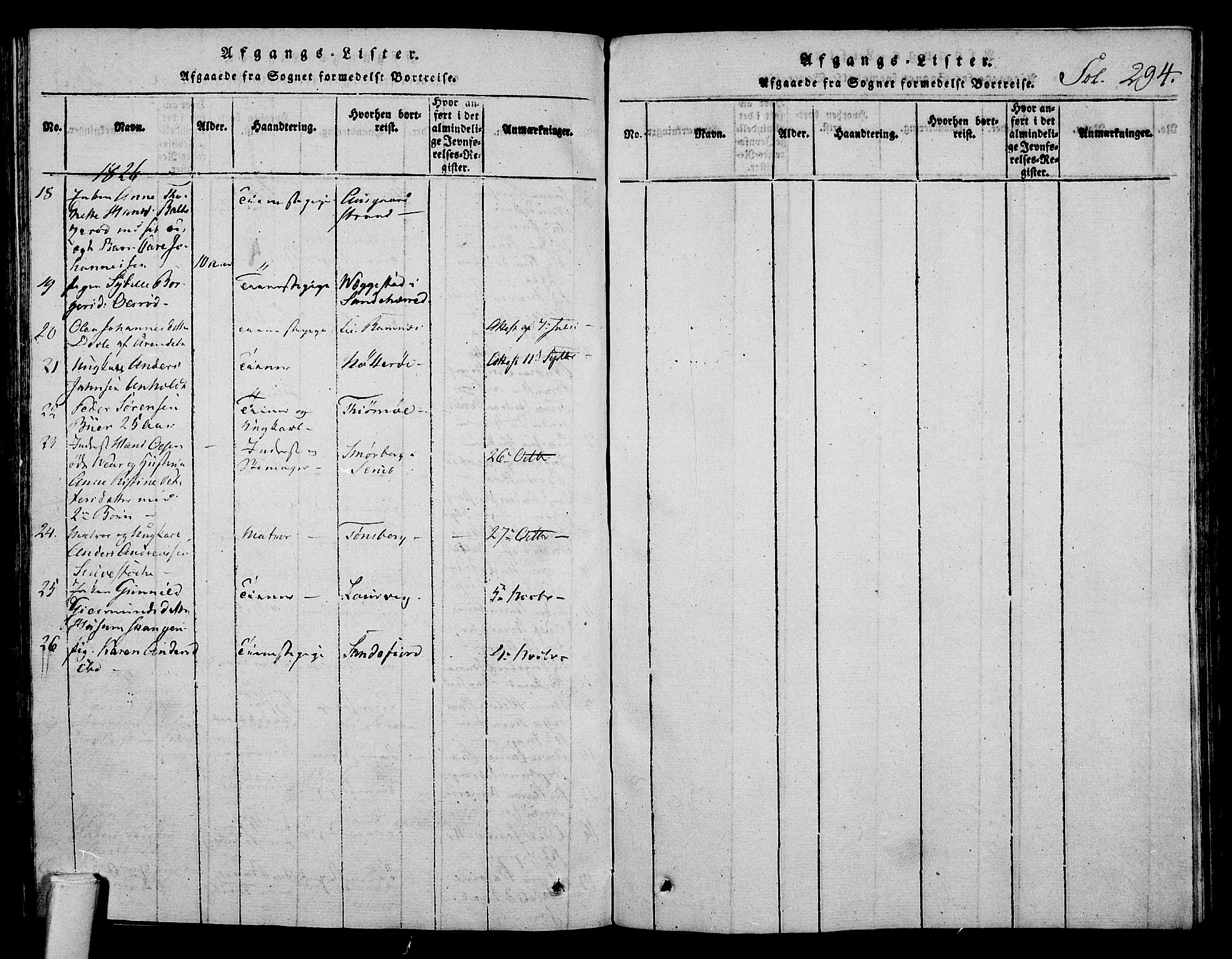 Stokke kirkebøker, AV/SAKO-A-320/F/Fa/L0005: Parish register (official) no. I 5, 1815-1826, p. 294