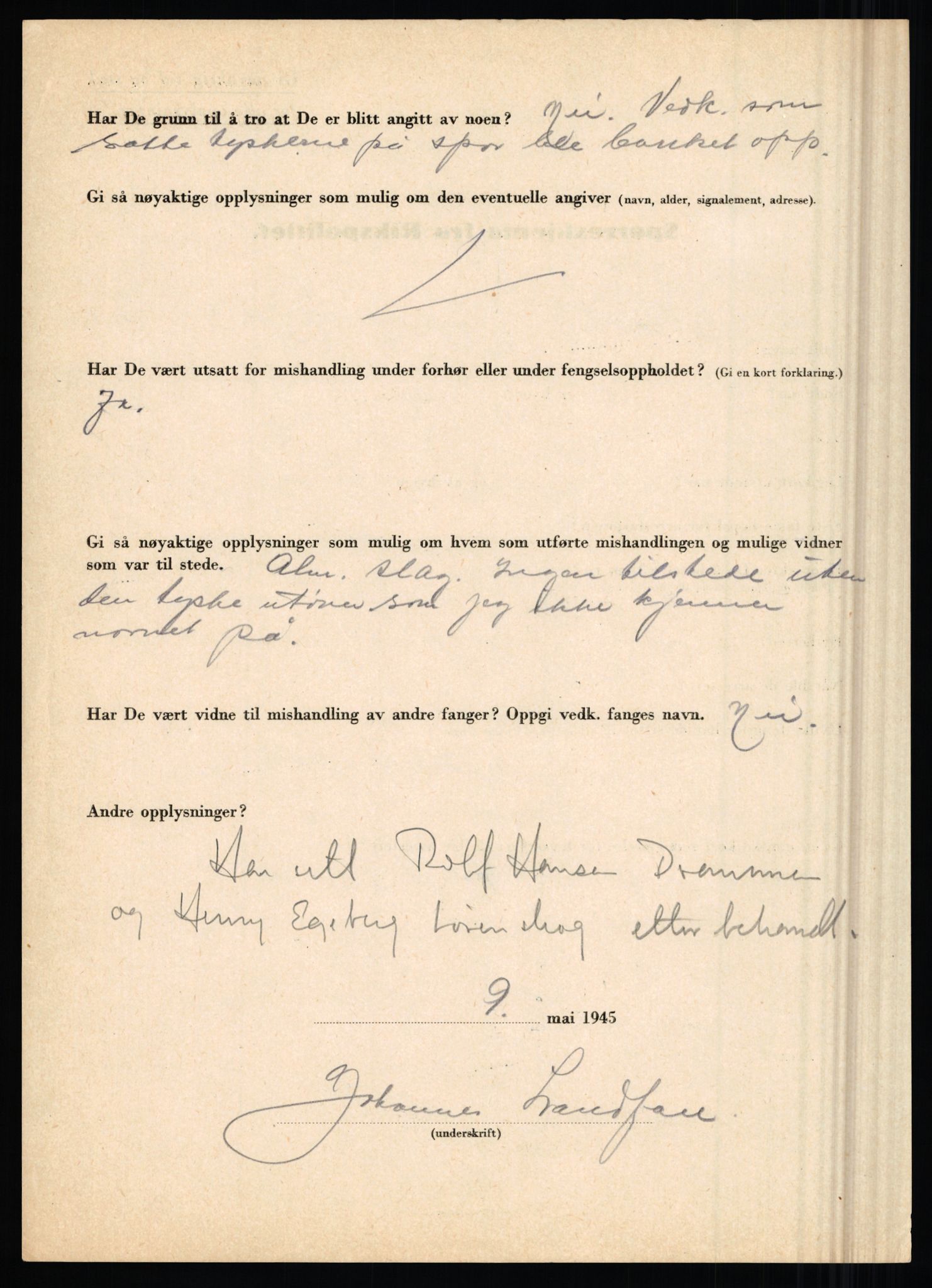 Rikspolitisjefen, AV/RA-S-1560/L/L0010: Kristianslund, Charles Ragnvald - Losvik, Einar, 1940-1945, p. 319